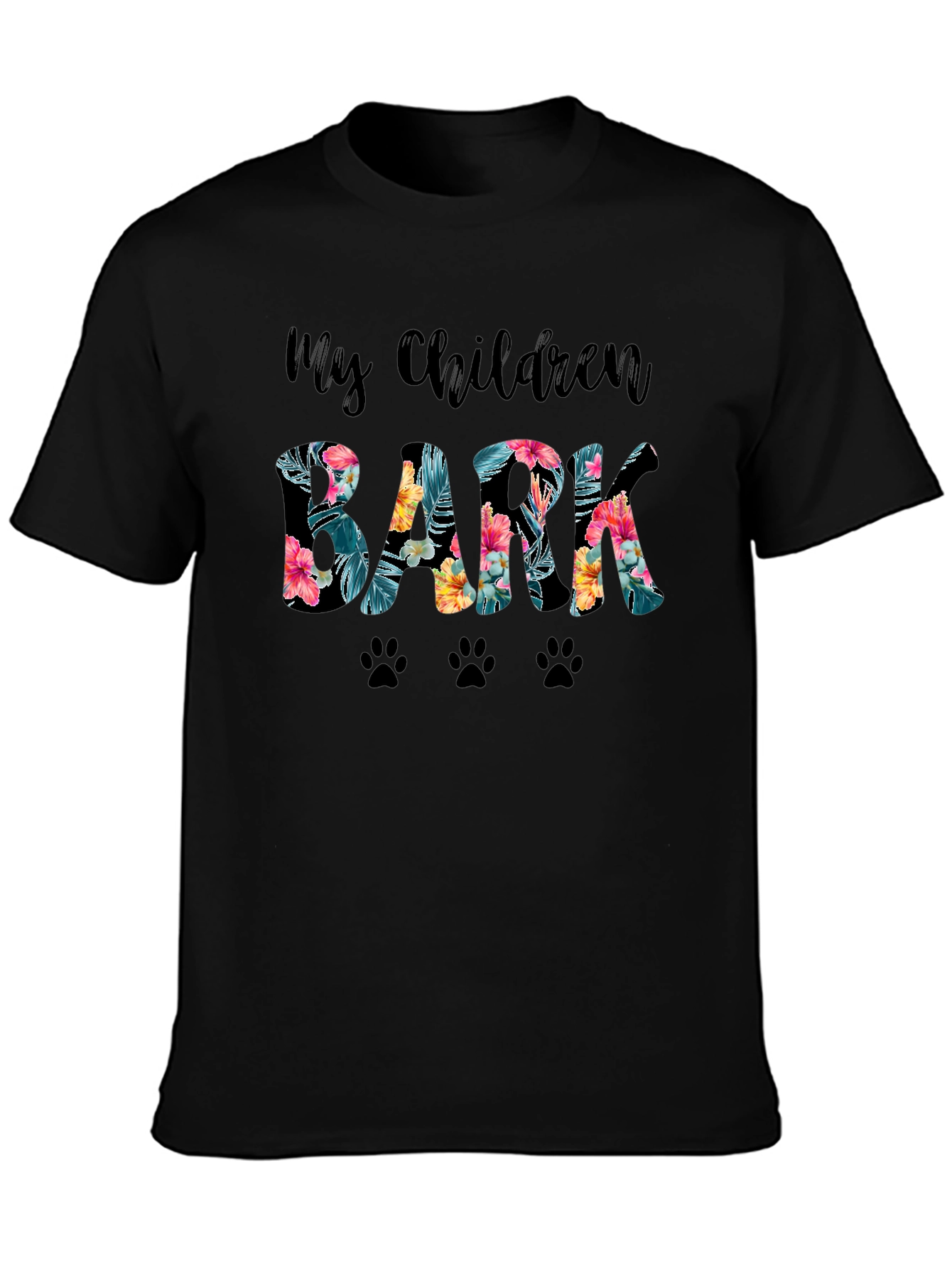 My Children Bark Floral Paw Print T-Shirt