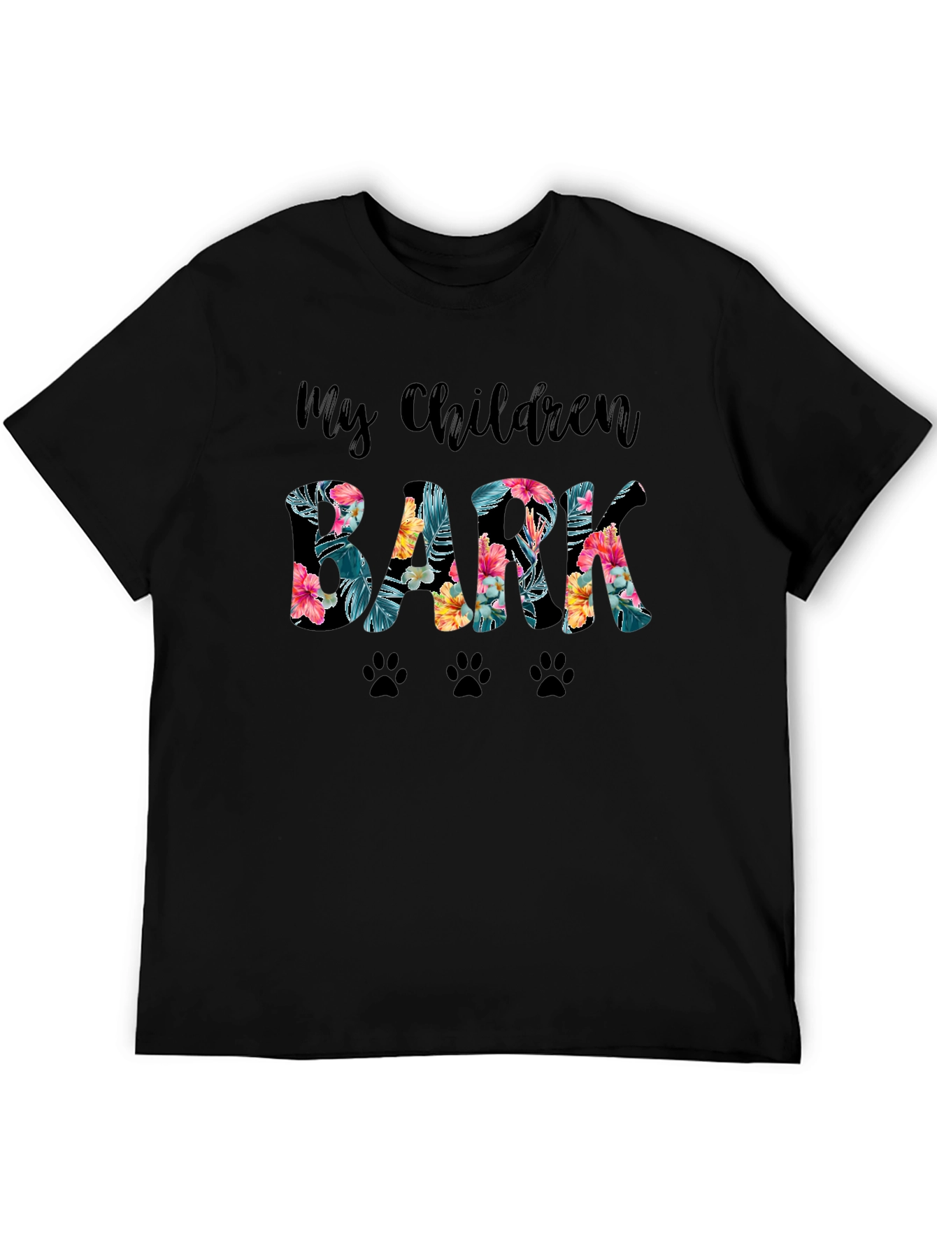 My Children Bark Floral Paw Print T-Shirt