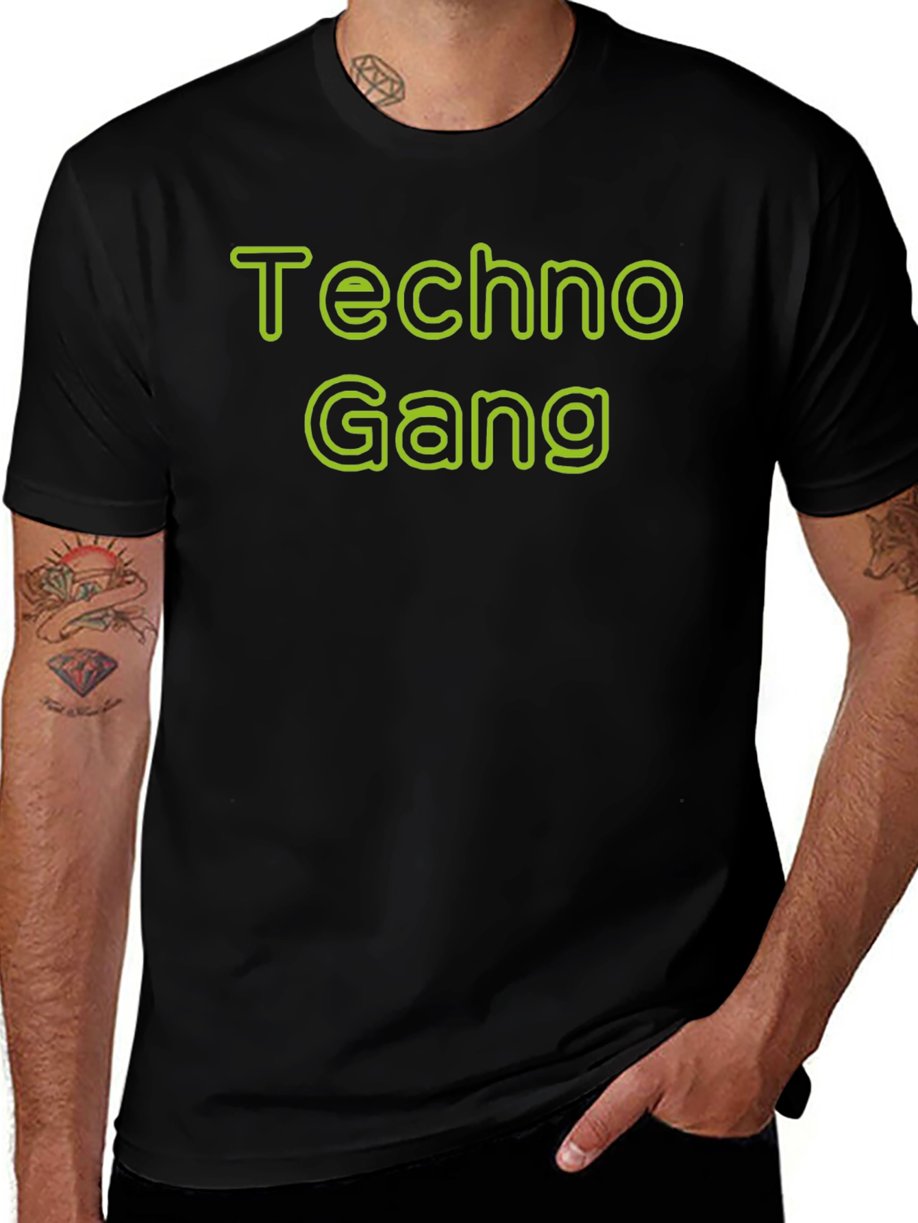 Techno Gang Graphic T-Shirt - Black Crew Neck Tee