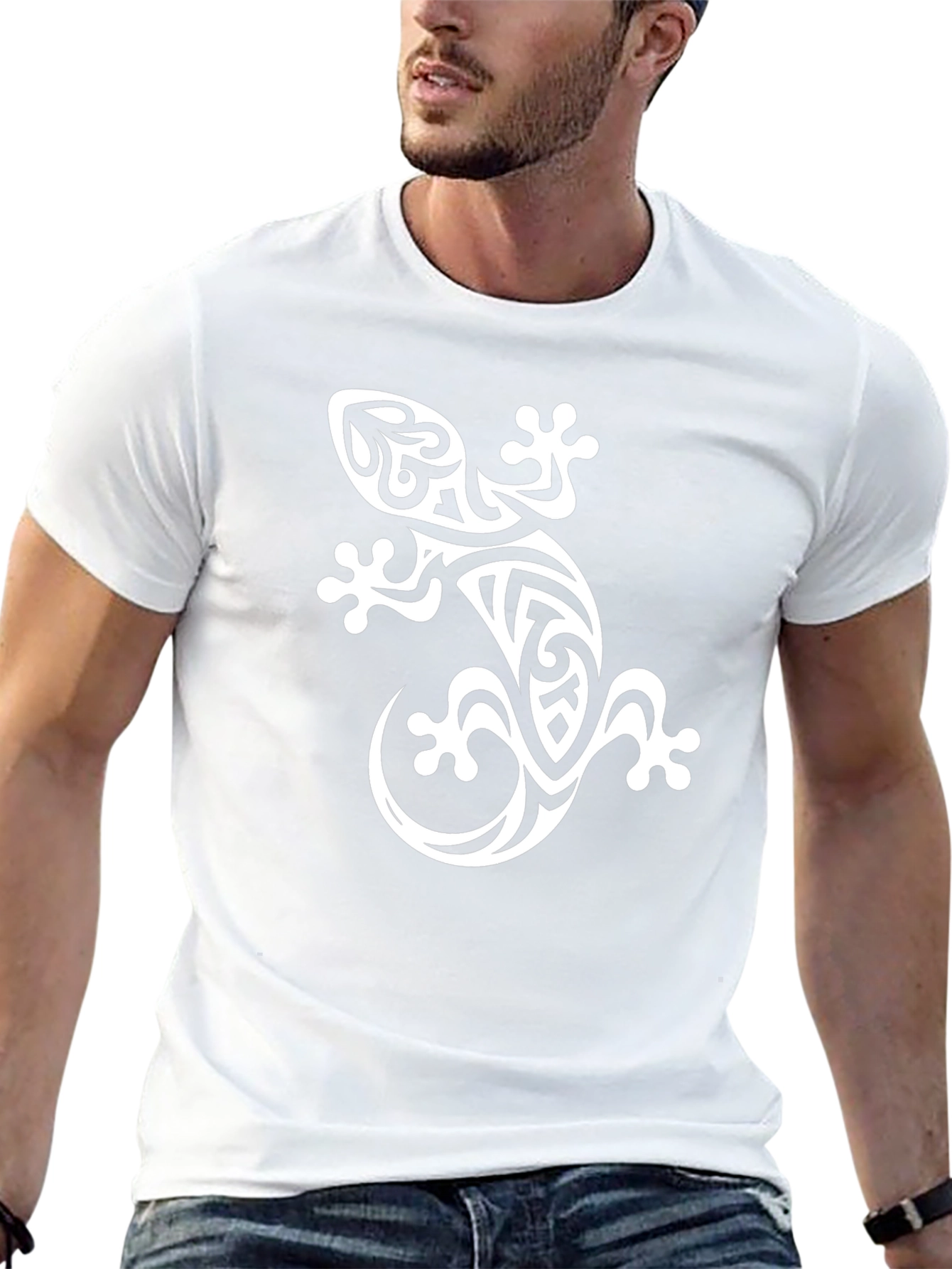 Tribal Gecko Graphic Print Black T-Shirt