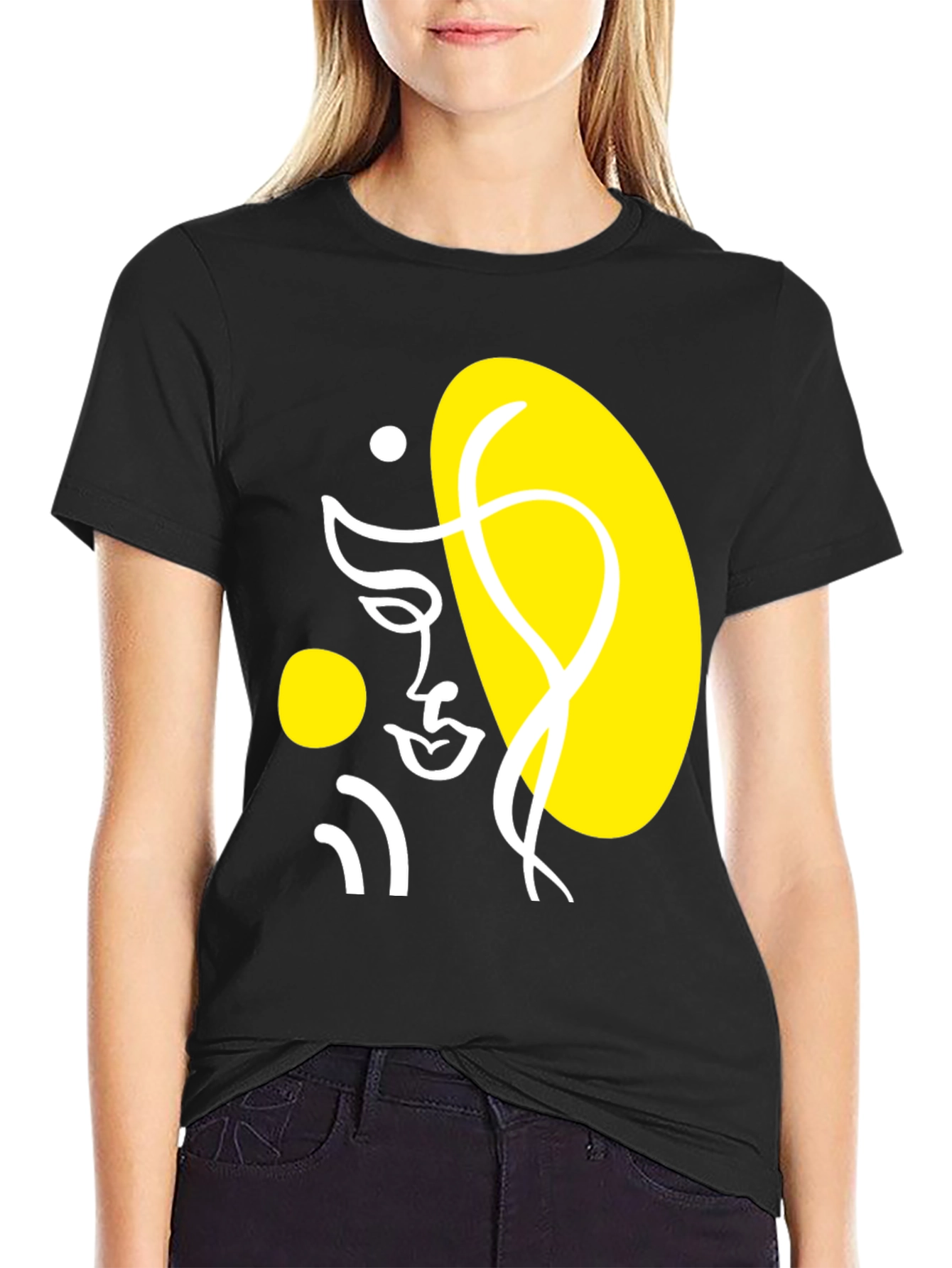 Abstract Face Graphic Black T-Shirt