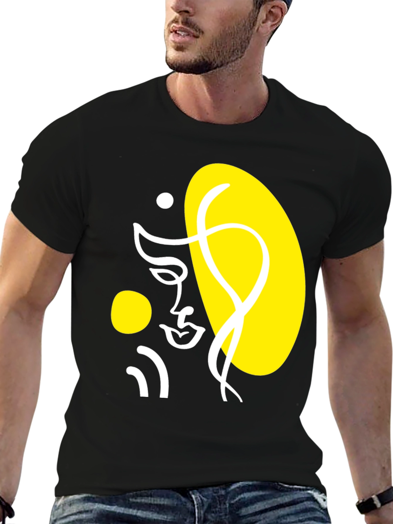 Abstract Face Graphic Black T-Shirt