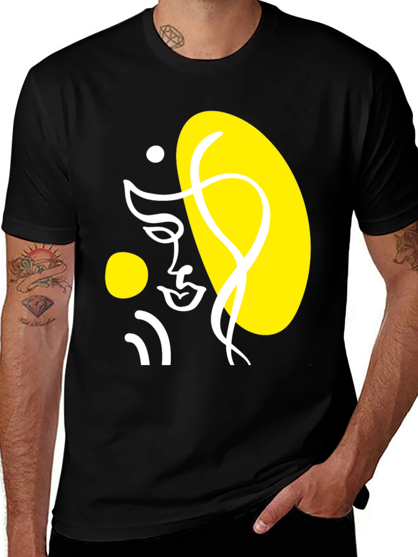 Abstract Face Graphic Black T-Shirt