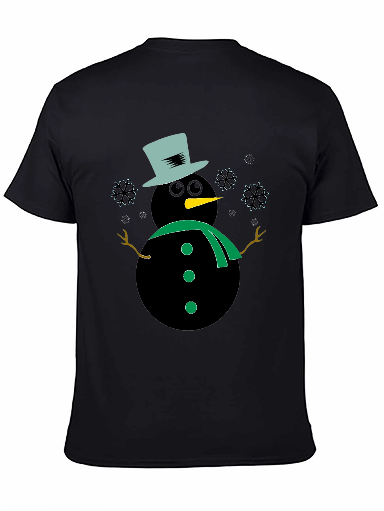 Snowman Graphic Tee - Black Winter Holiday Shirt