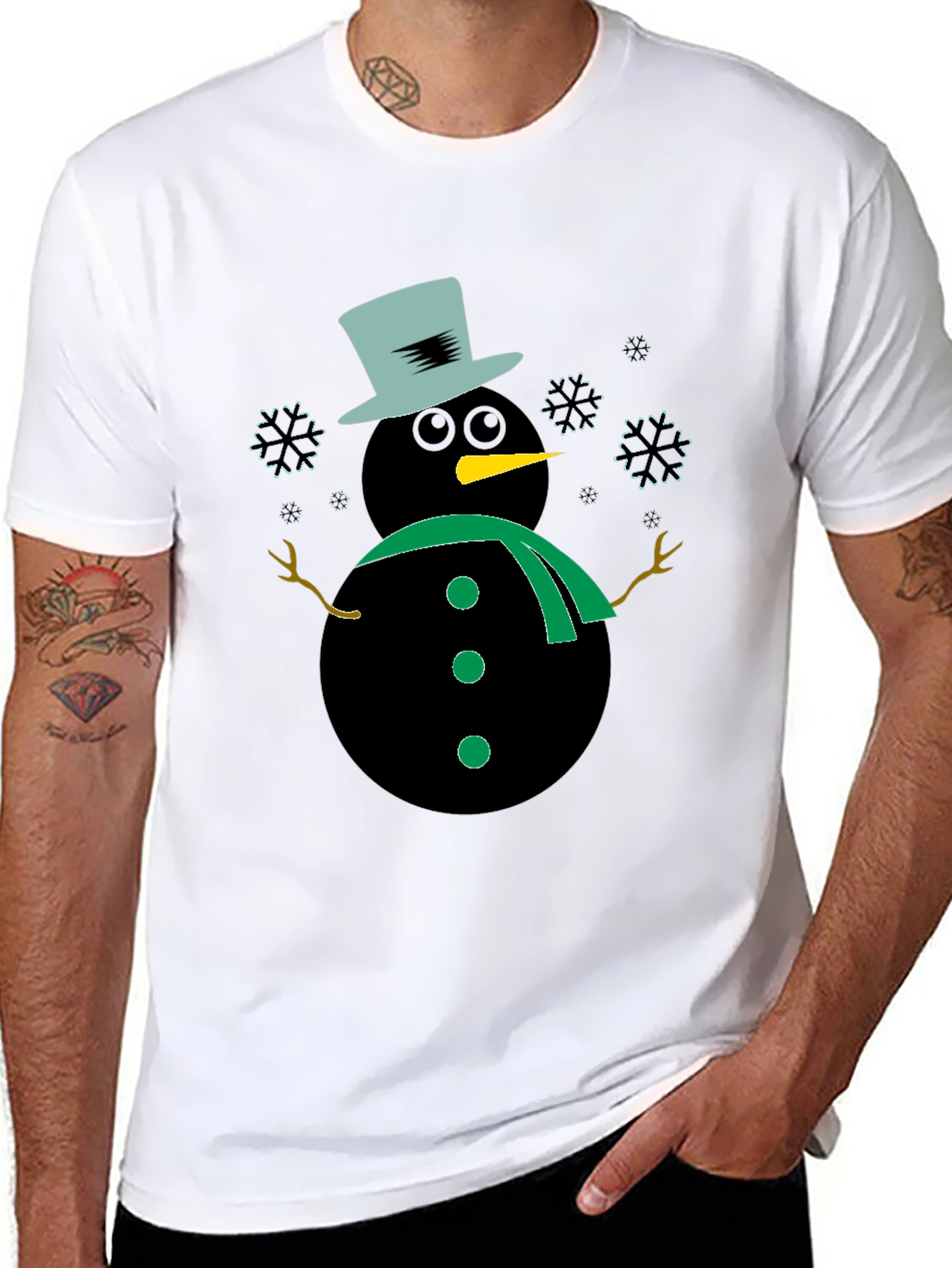 Snowman Graphic Tee - Black Winter Holiday Shirt