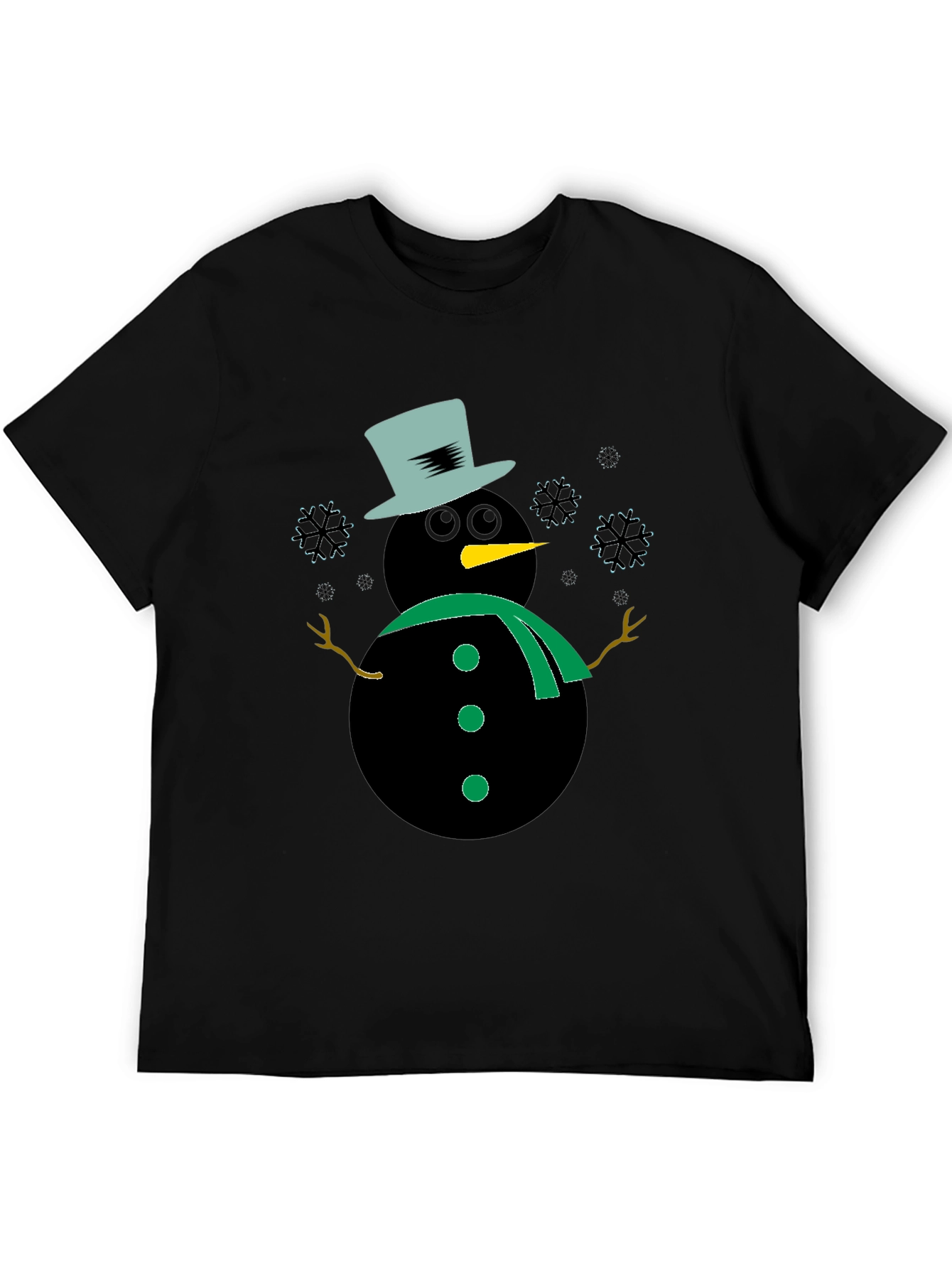 Snowman Graphic Tee - Black Winter Holiday Shirt