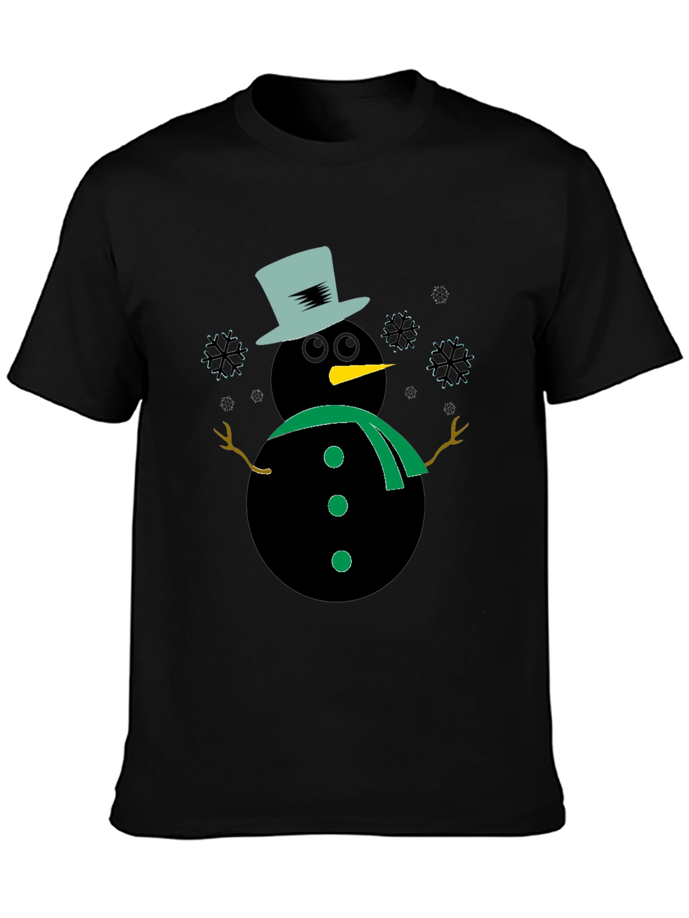 Snowman Graphic Tee - Black Winter Holiday Shirt