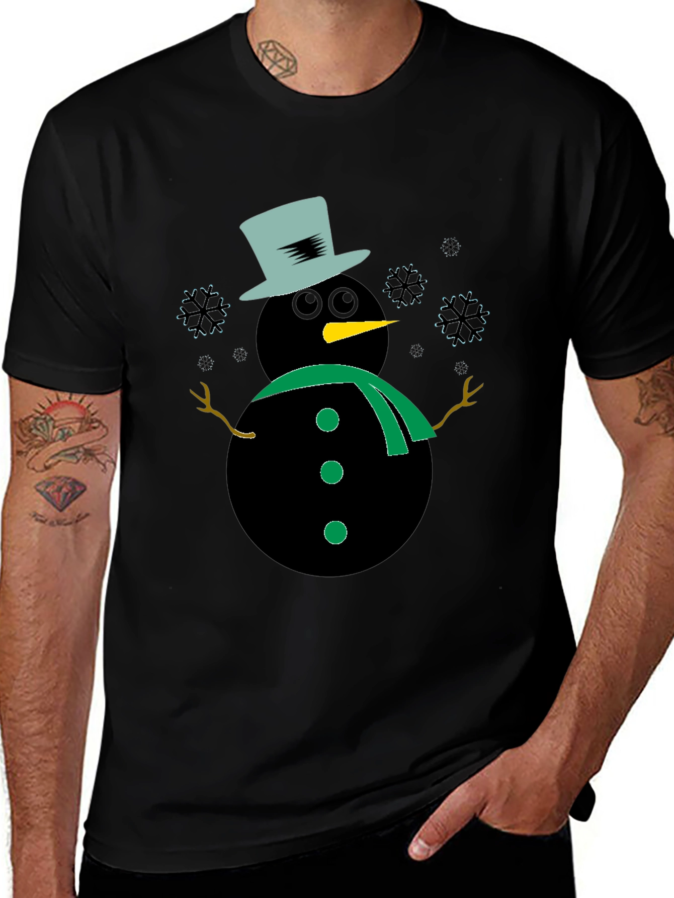 Snowman Graphic Tee - Black Winter Holiday Shirt