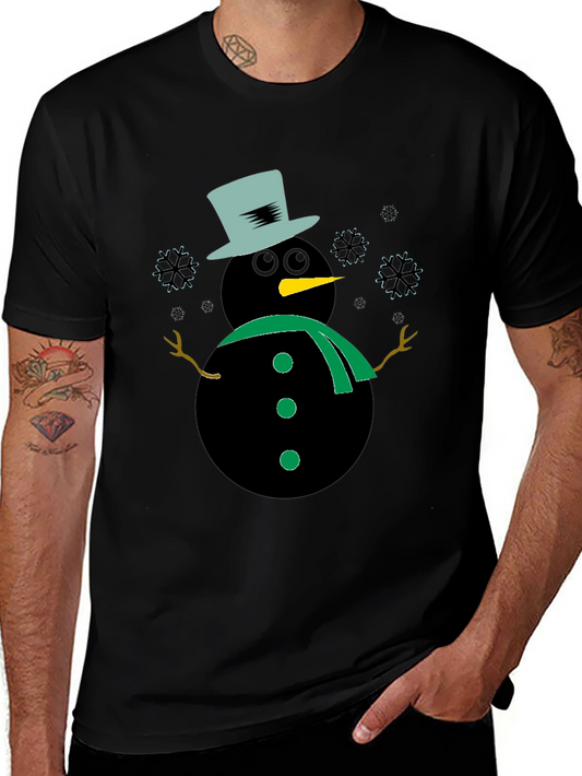 Snowman Graphic Tee - Black Winter Holiday Shirt