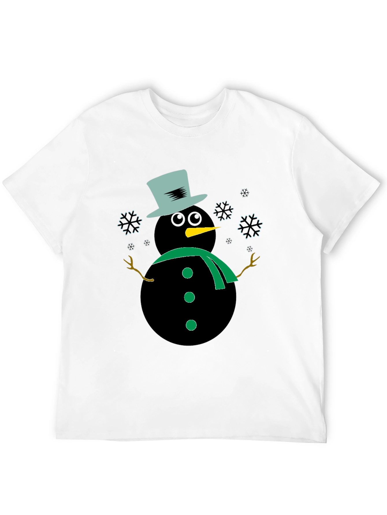 Snowman Graphic Tee - Black Winter Holiday Shirt