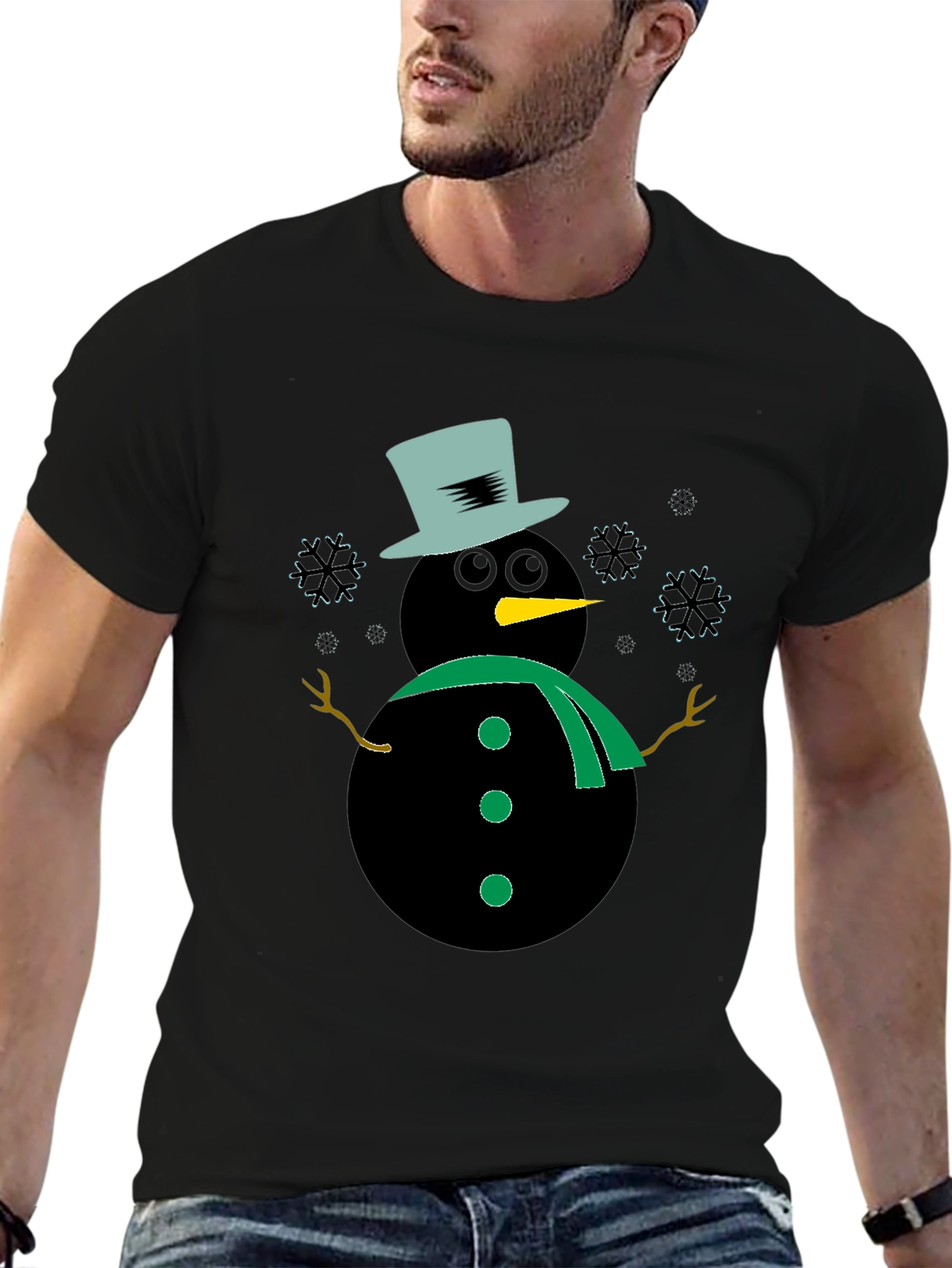 Snowman Graphic Tee - Black Winter Holiday Shirt