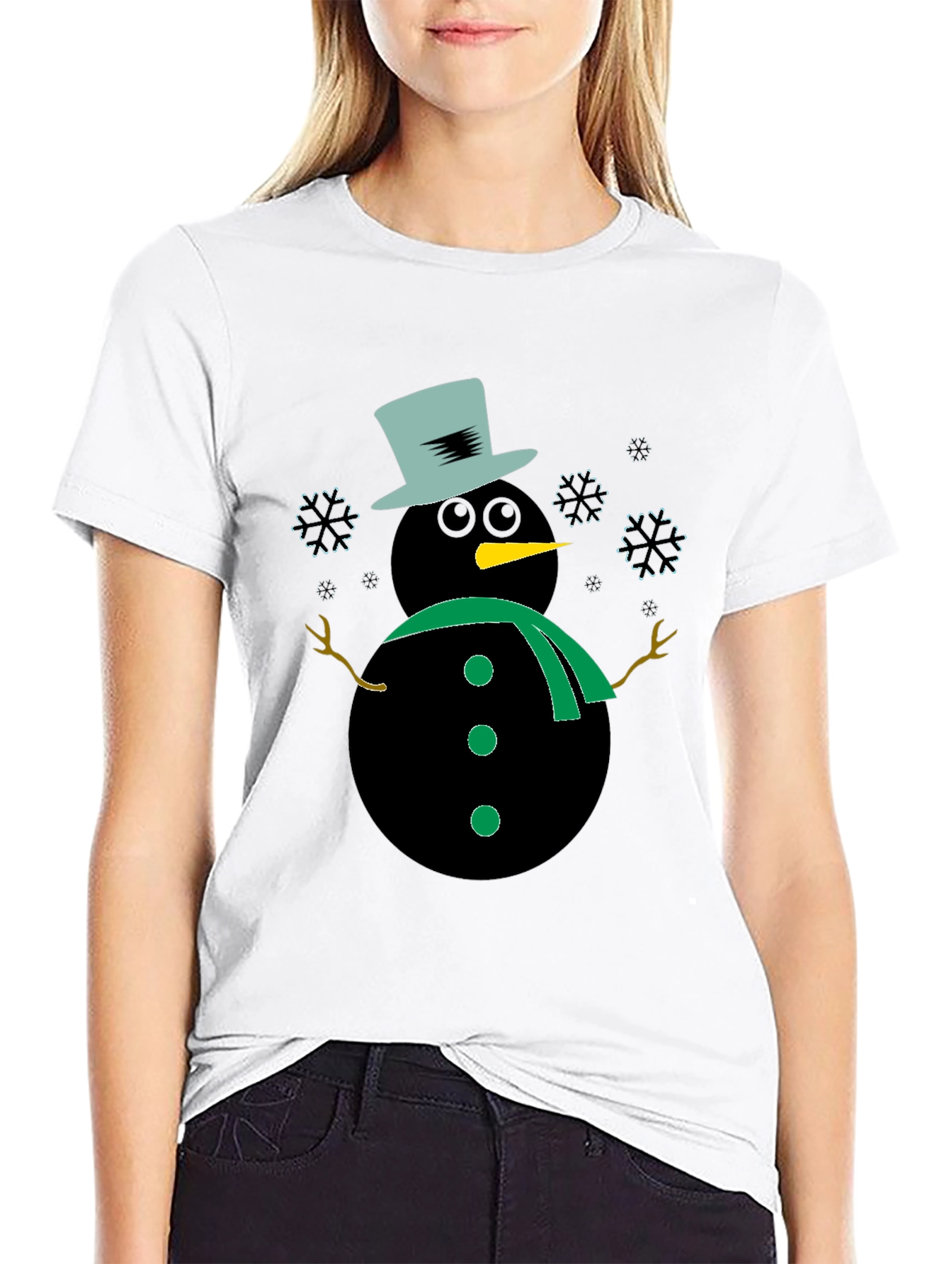 Snowman Graphic Tee - Black Winter Holiday Shirt
