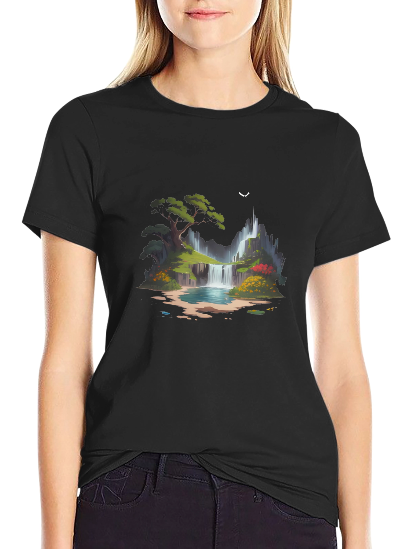 Waterfall Graphic Black T-Shirt