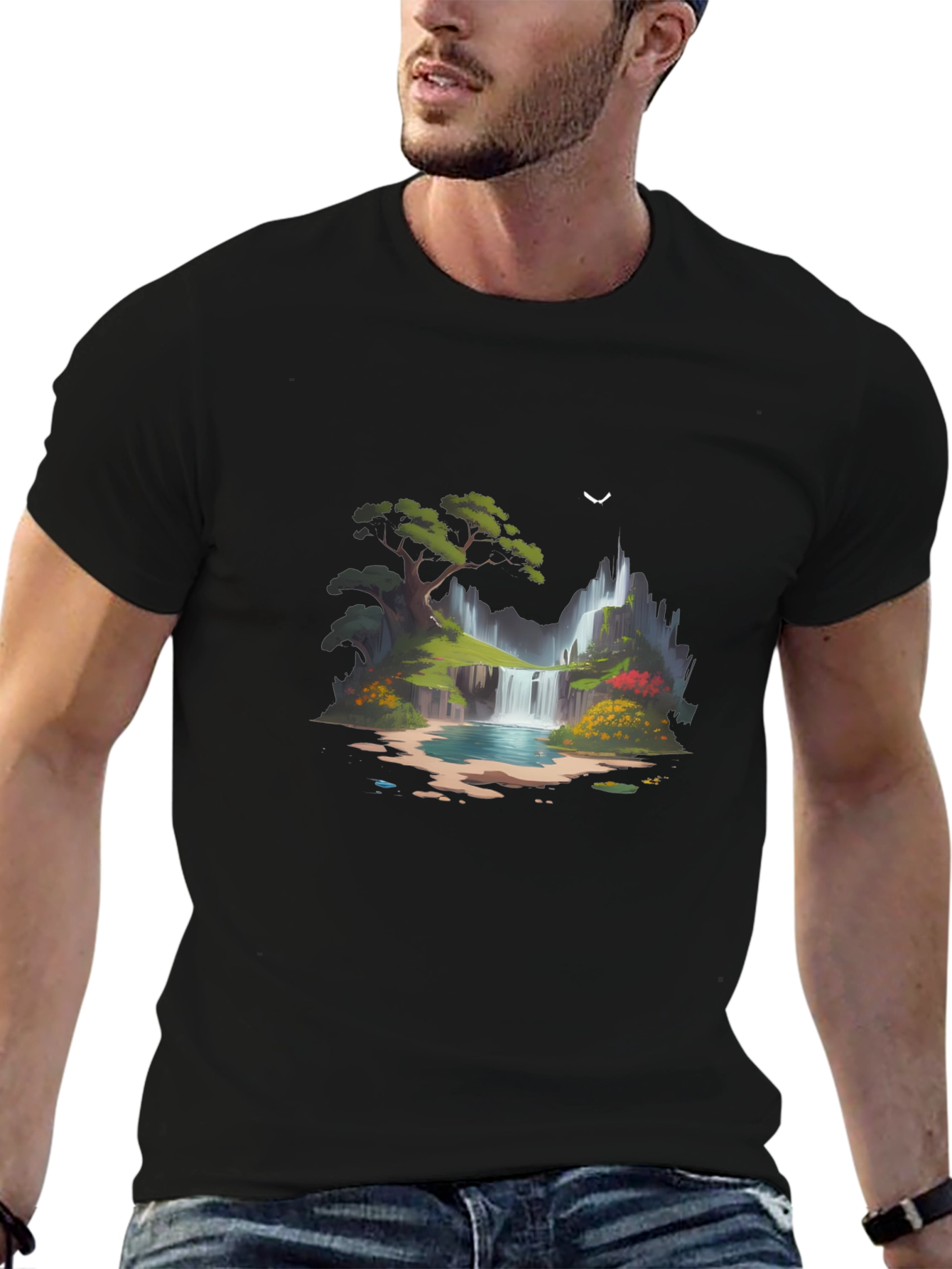 Waterfall Graphic Black T-Shirt