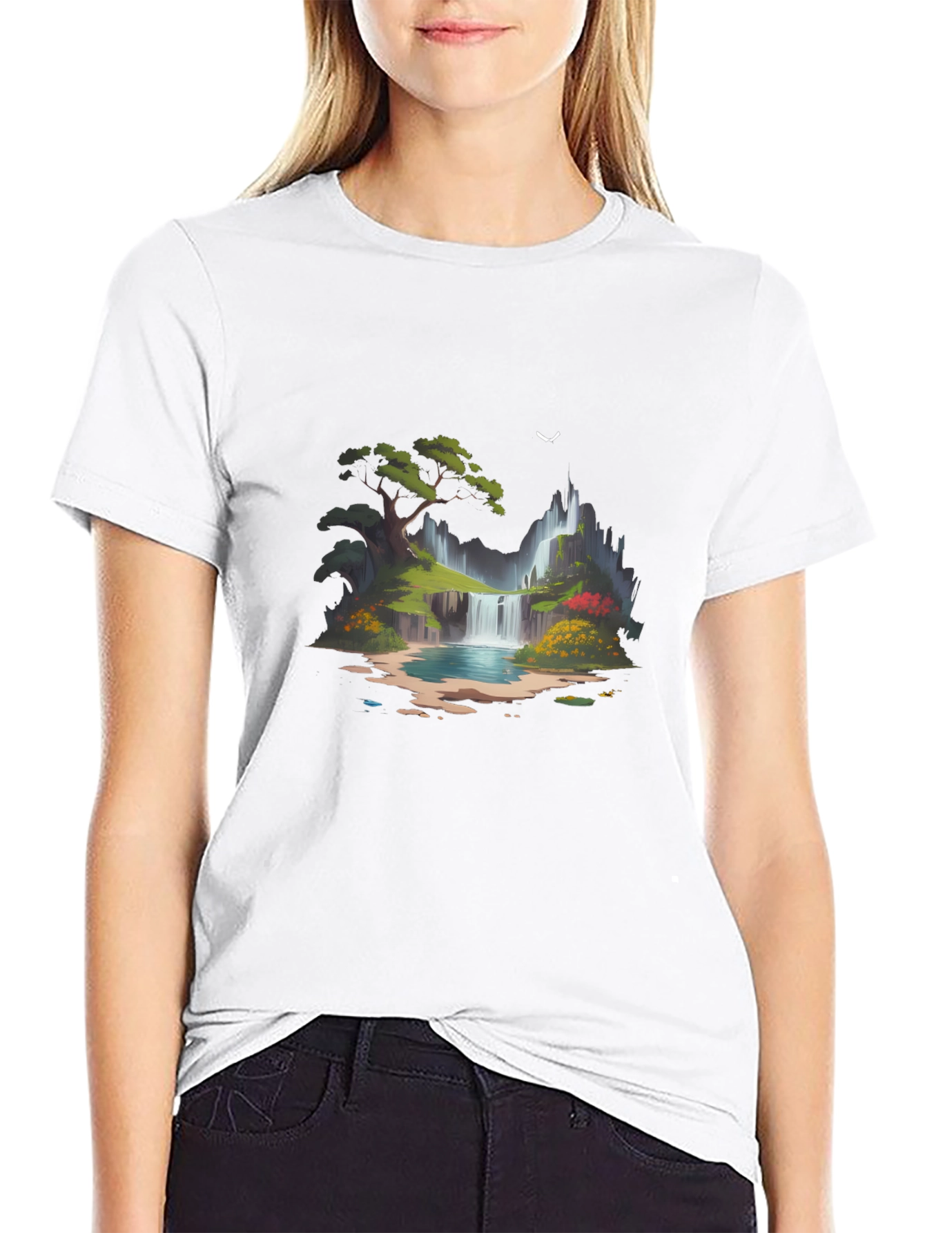 Waterfall Graphic Black T-Shirt