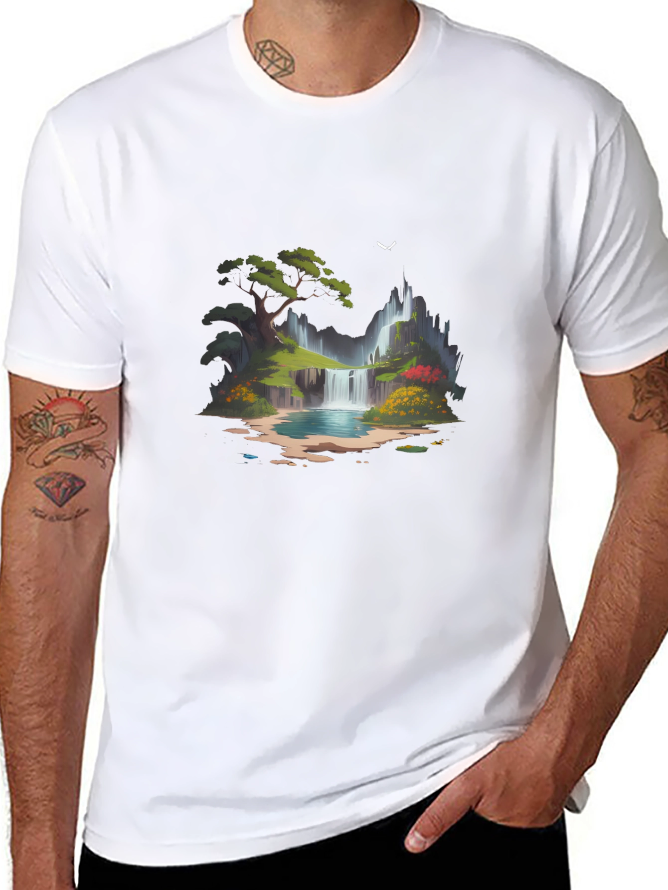 Waterfall Graphic Black T-Shirt