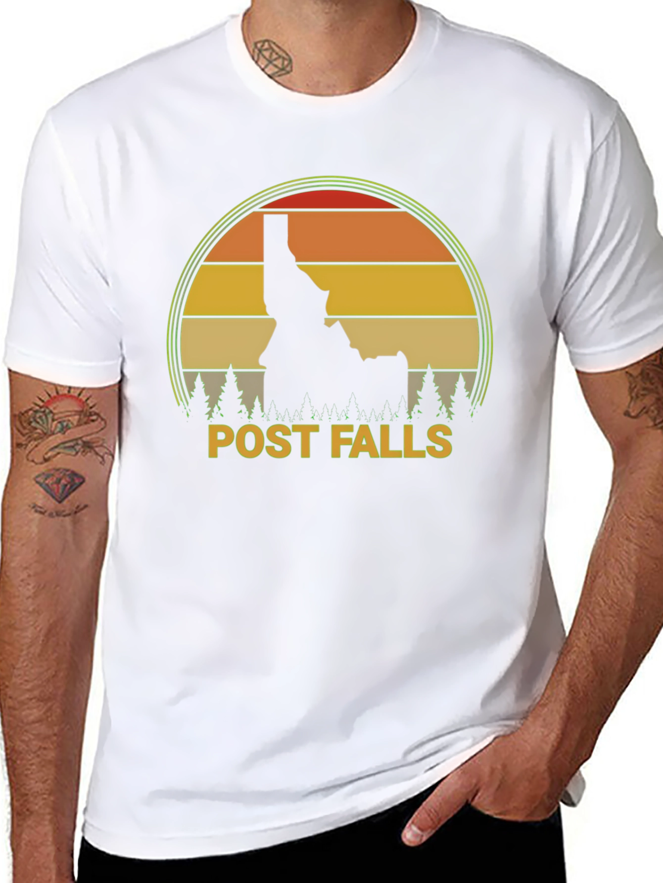 Post Falls Idaho Retro Sunset T-Shirt