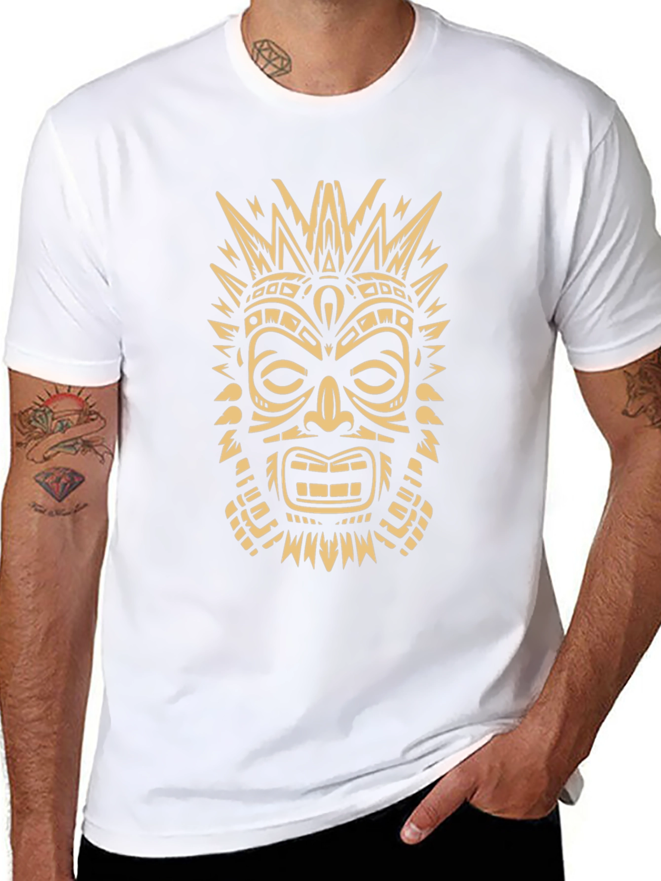 Tribal Mask Graphic Tee - Mens Black T-Shirt