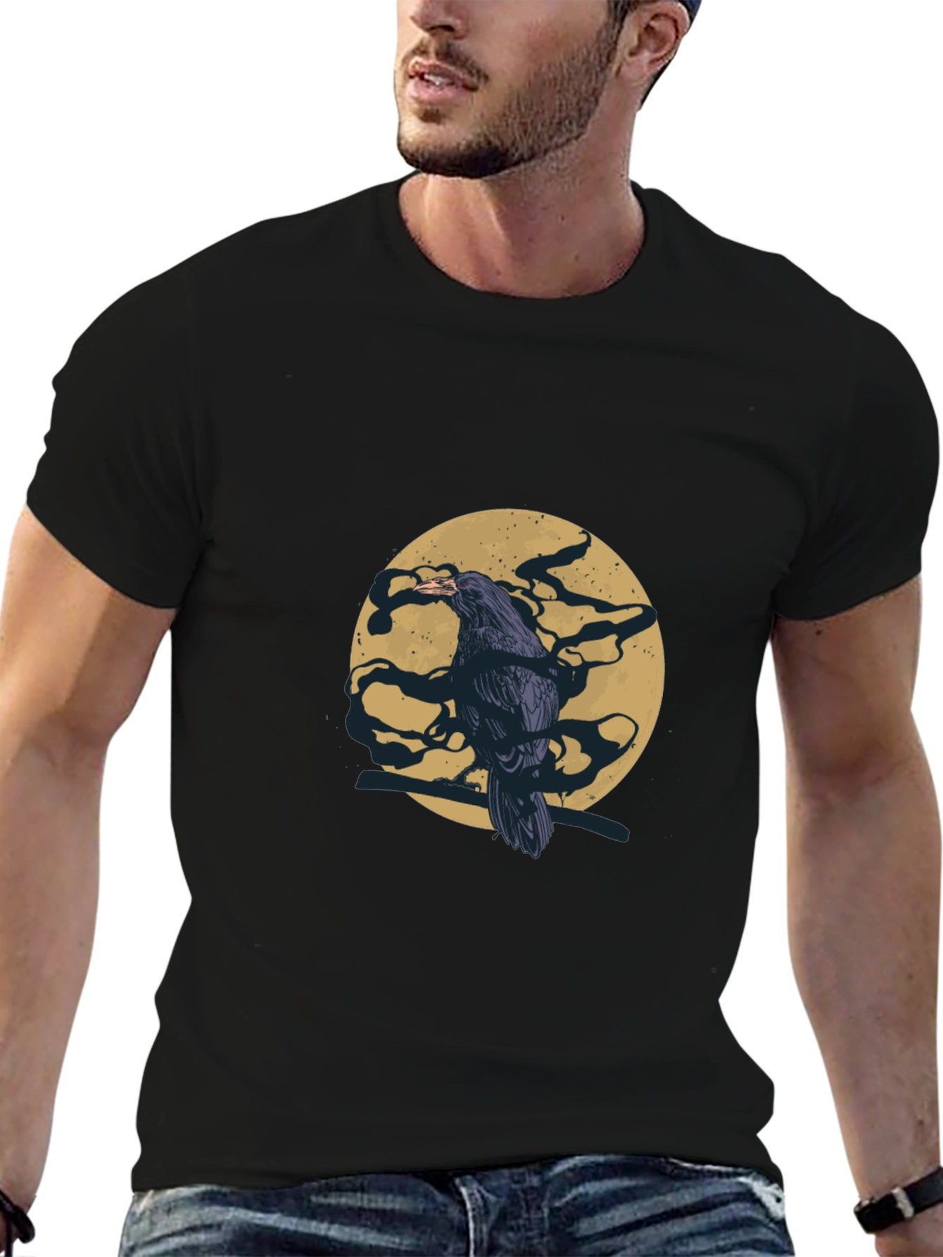 Raven Moon Graphic T-Shirt - Black