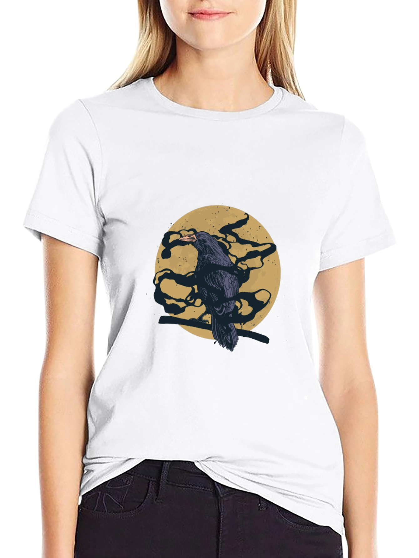 Raven Moon Graphic T-Shirt - Black