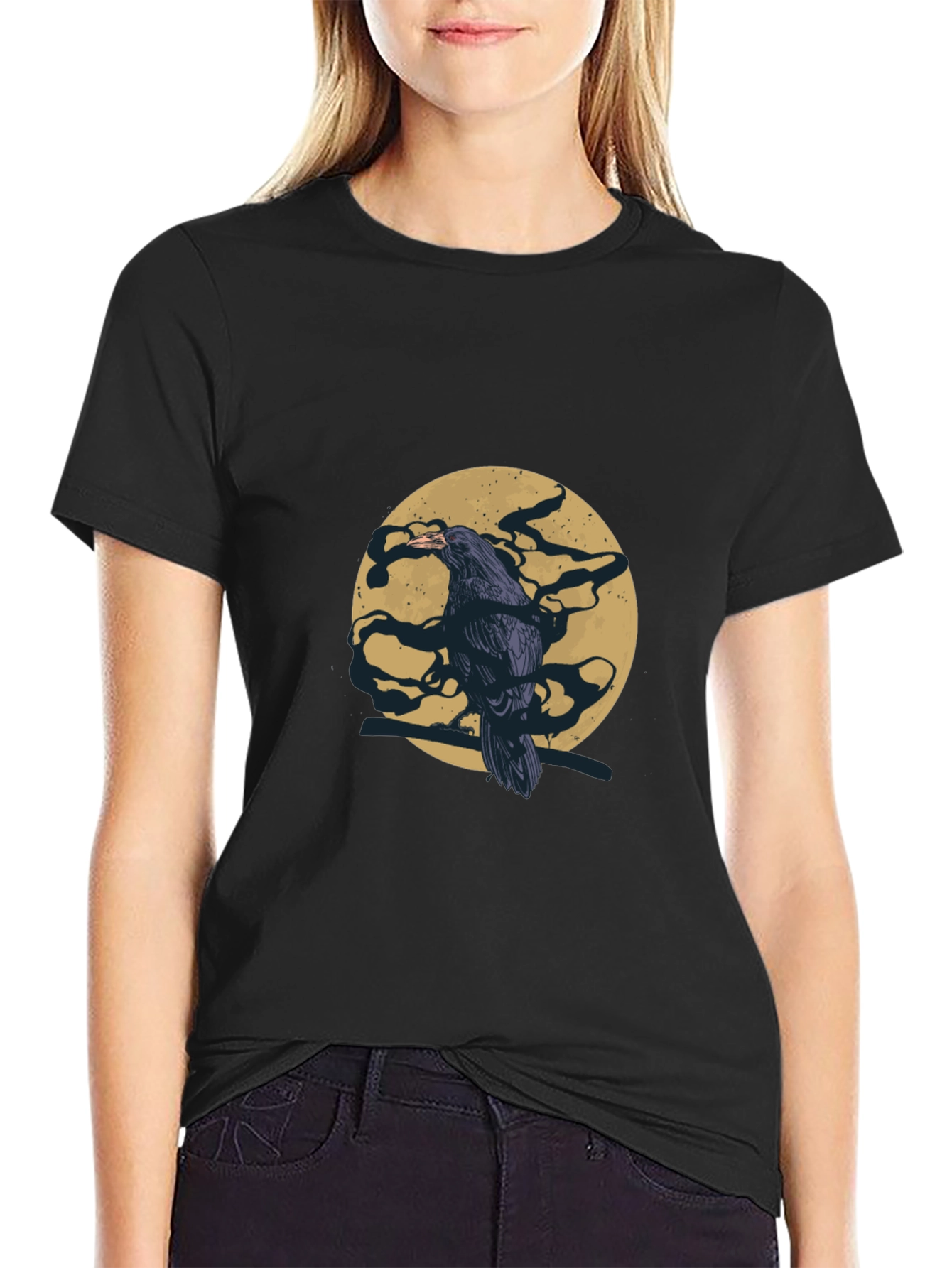 Raven Moon Graphic T-Shirt - Black