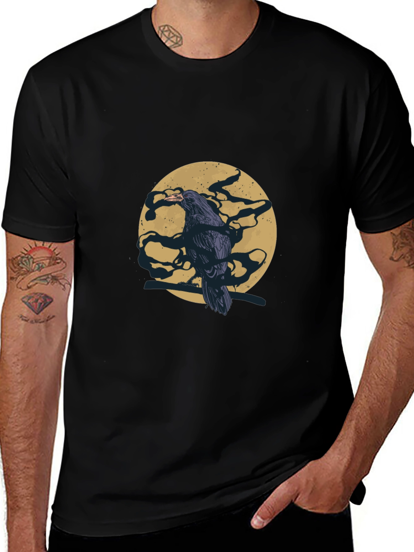 Raven Moon Graphic T-Shirt - Black