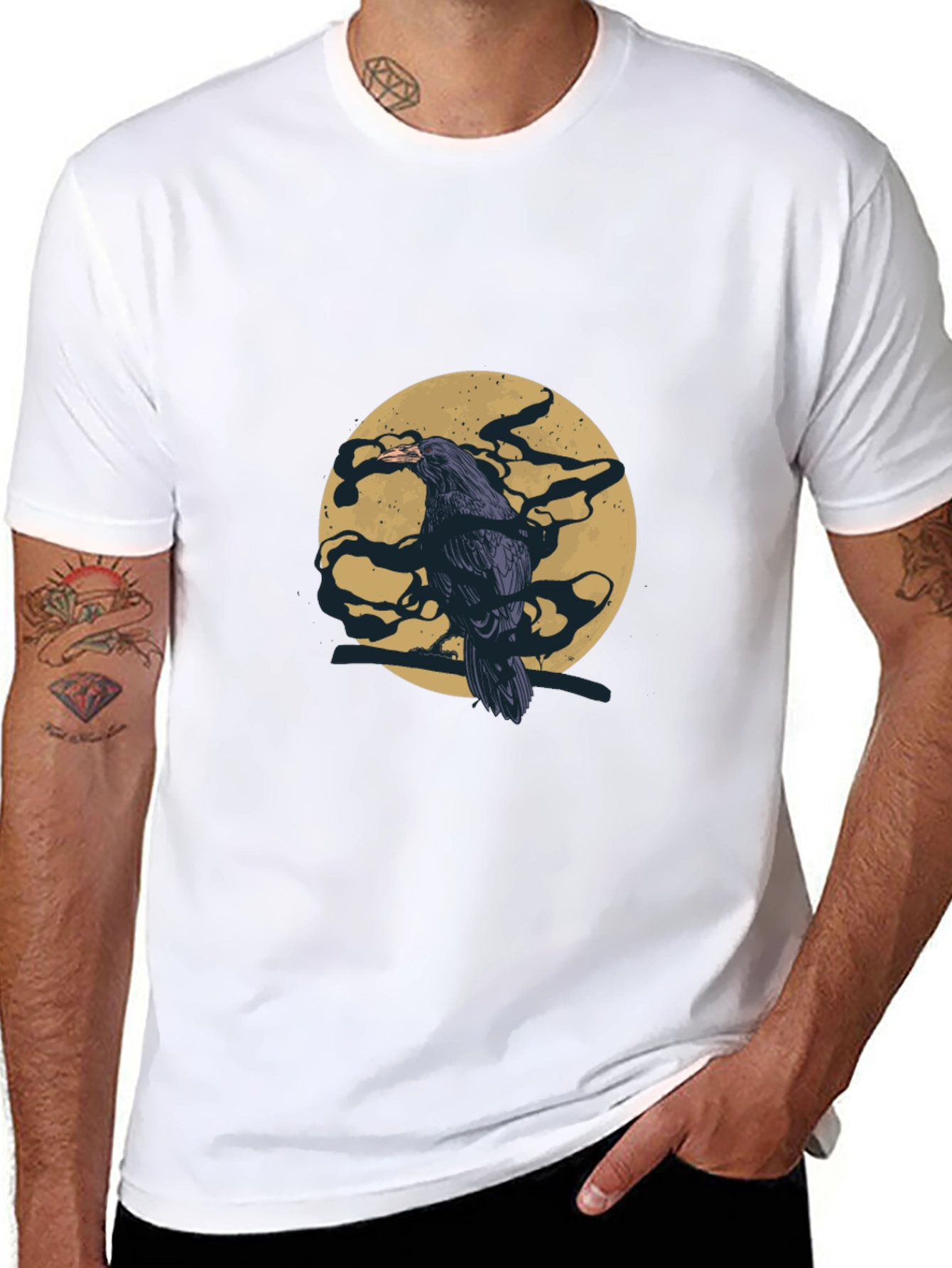 Raven Moon Graphic T-Shirt - Black
