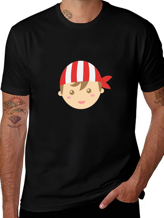 Boy Pirate Cartoon Graphic Black T-Shirt