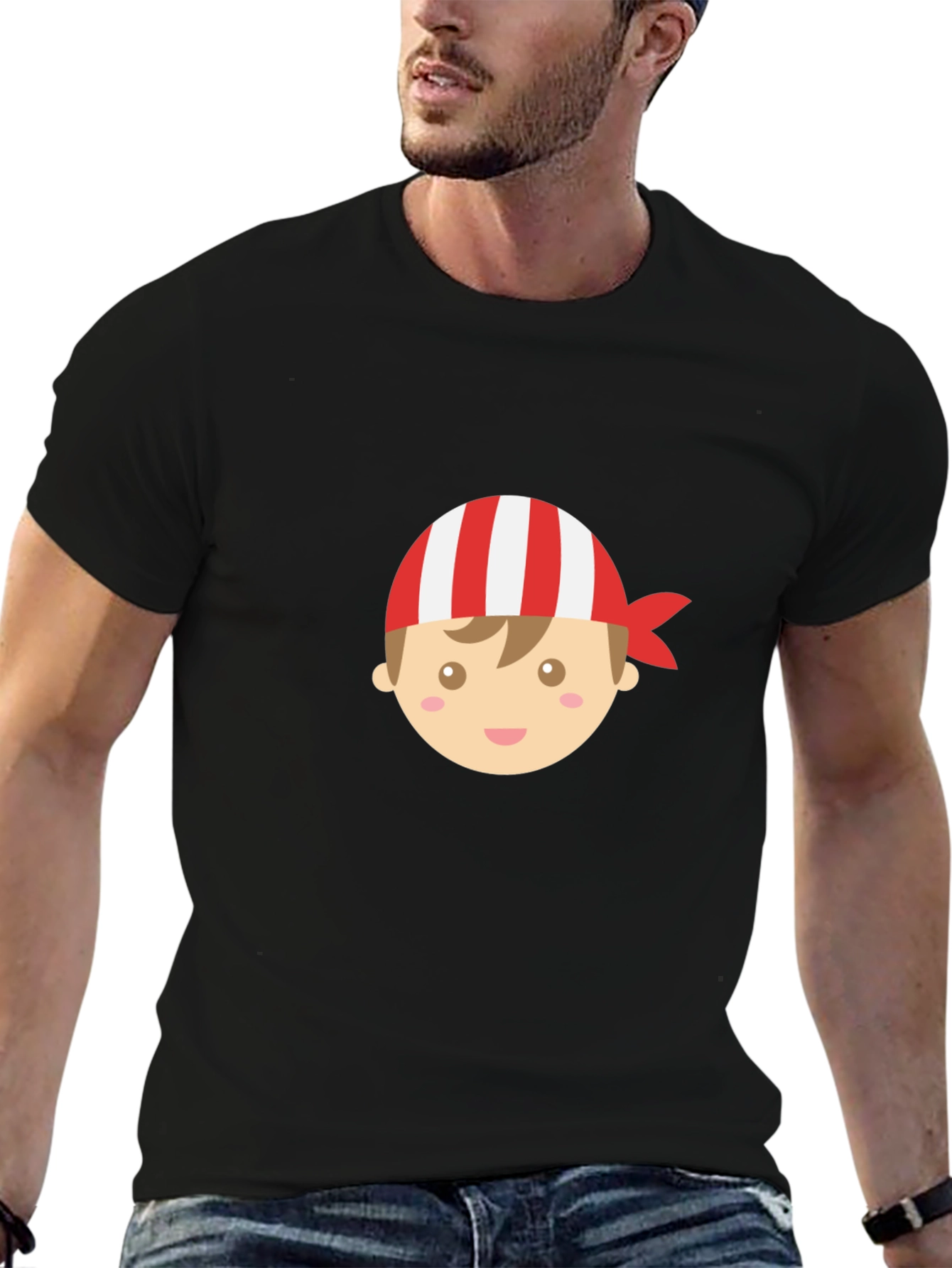 Boy Pirate Cartoon Graphic Black T-Shirt