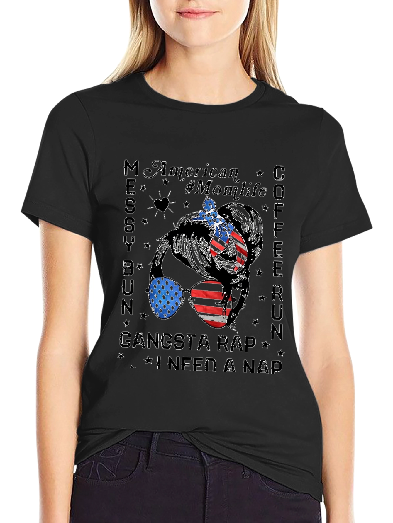American Momlife Messy Bun Graphic Tee