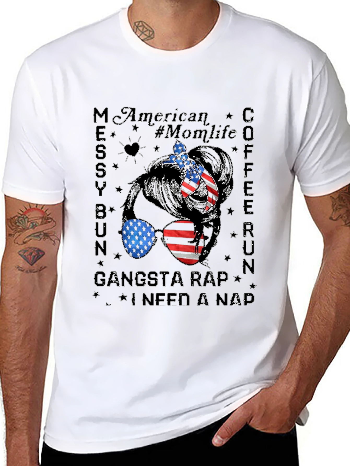 American Momlife Messy Bun Graphic Tee