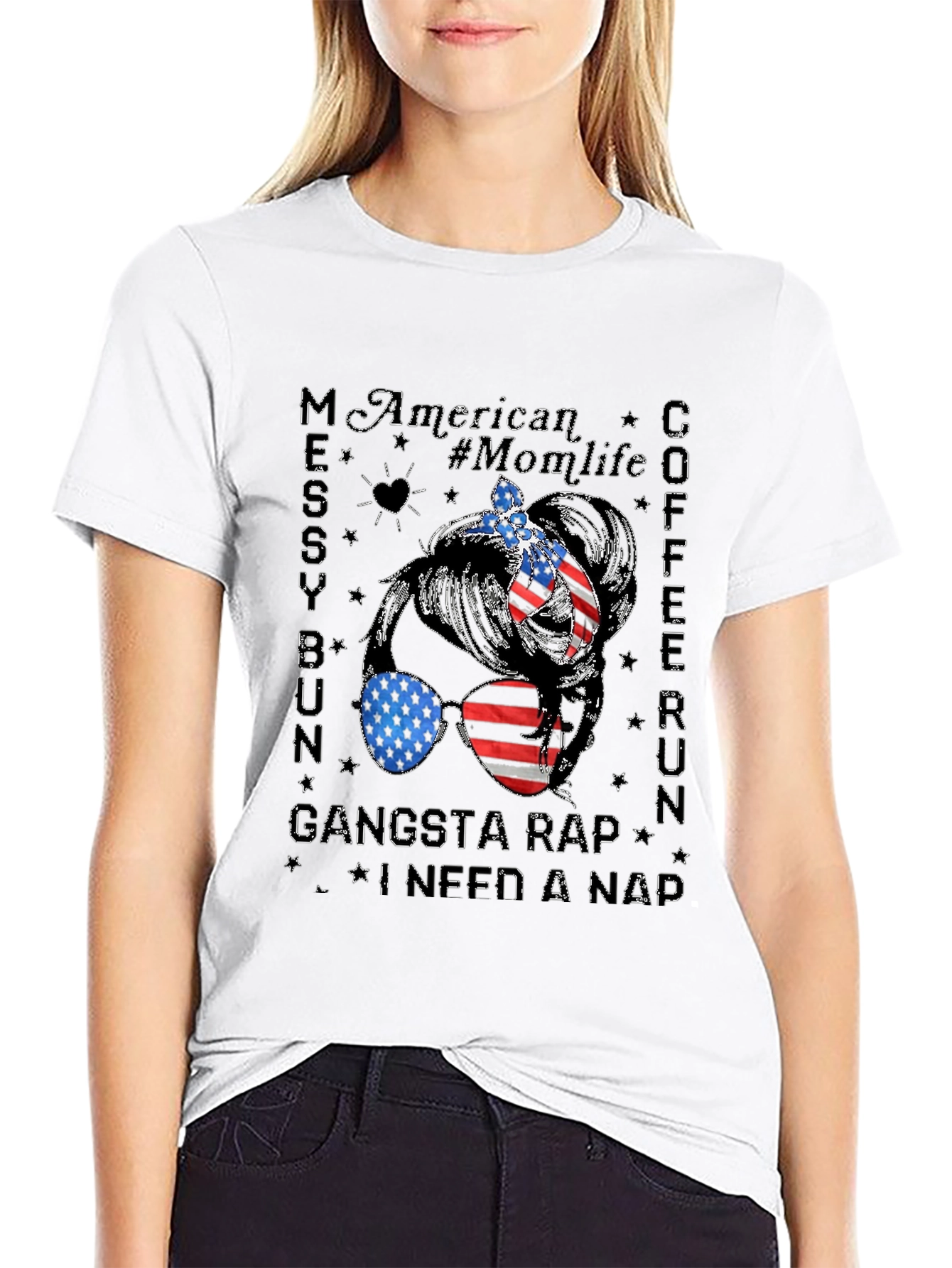American Momlife Messy Bun Graphic Tee