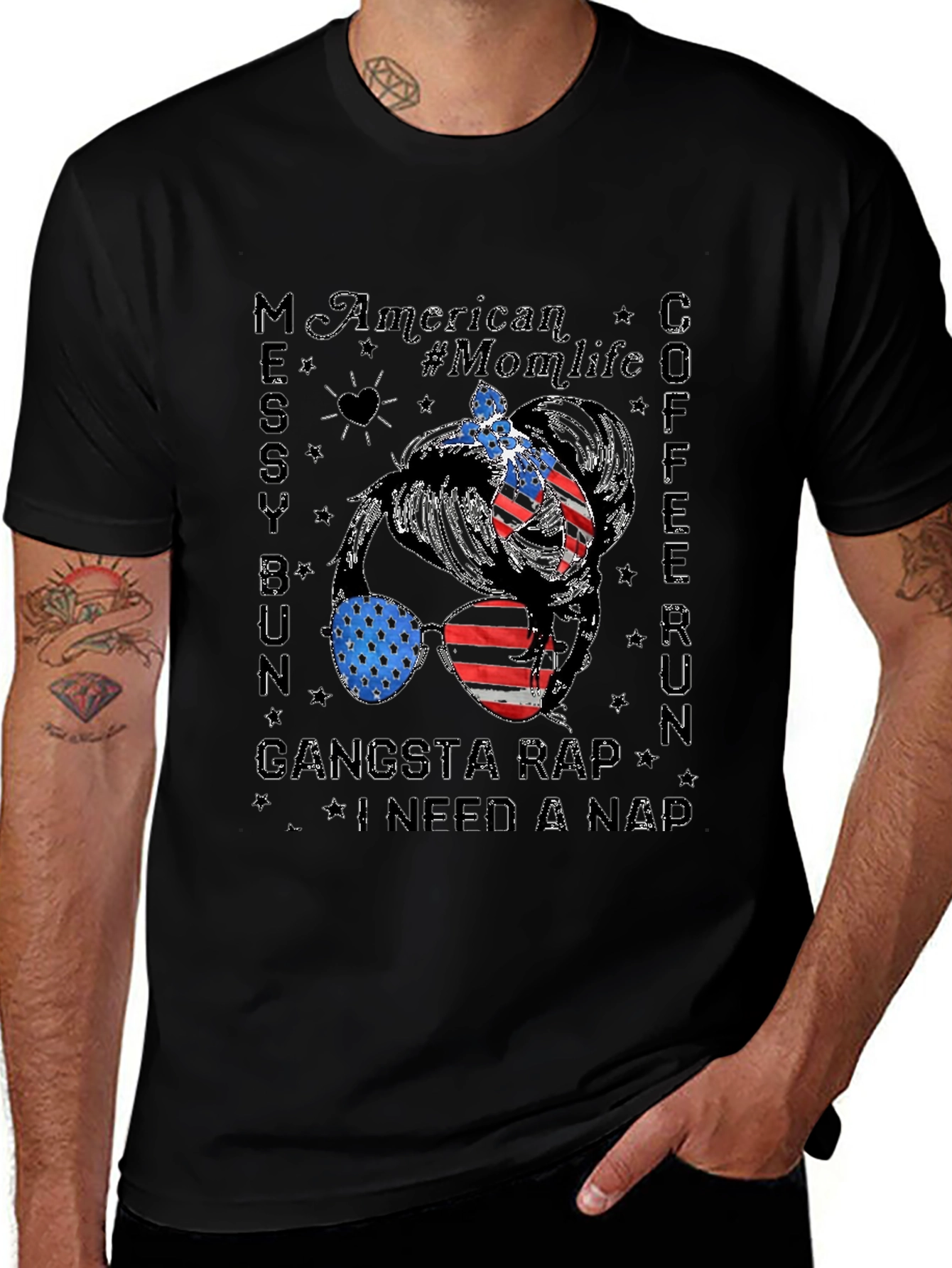 American Momlife Messy Bun Graphic Tee