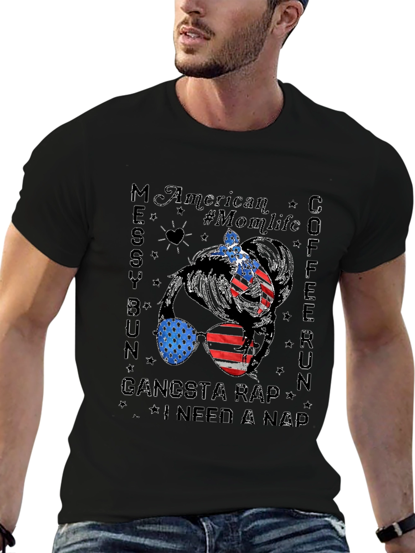 American Momlife Messy Bun Graphic Tee