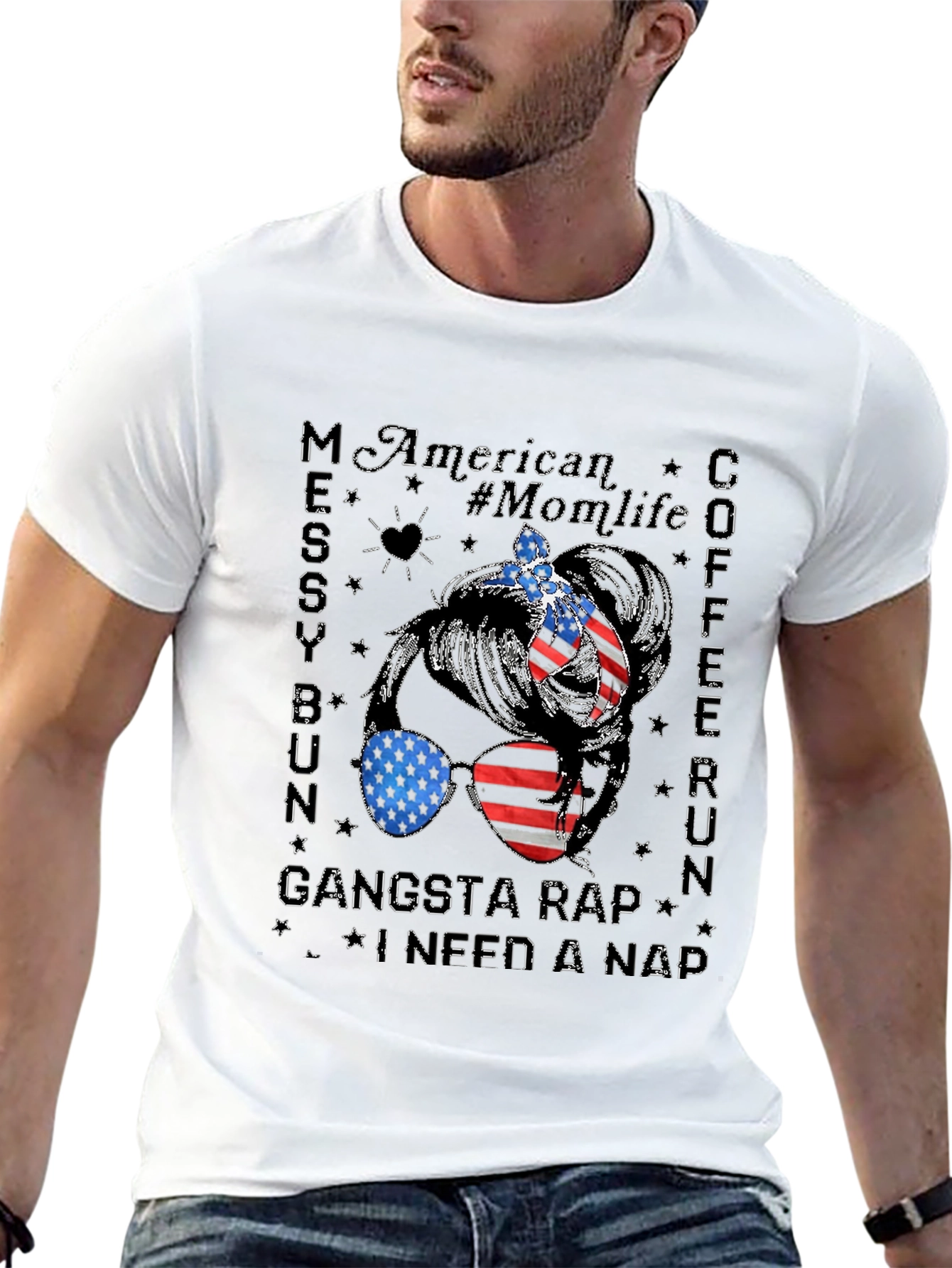 American Momlife Messy Bun Graphic Tee