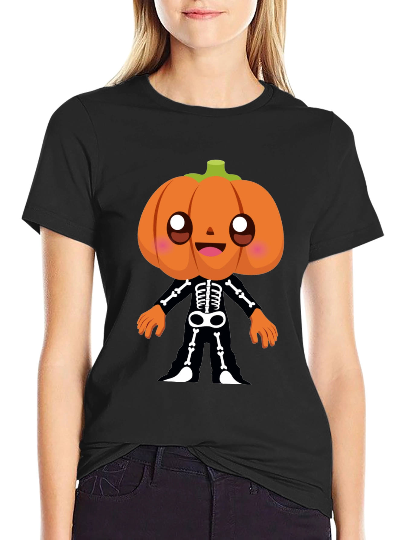 Pumpkin Skeleton Graphic Tee - Halloween Fun!