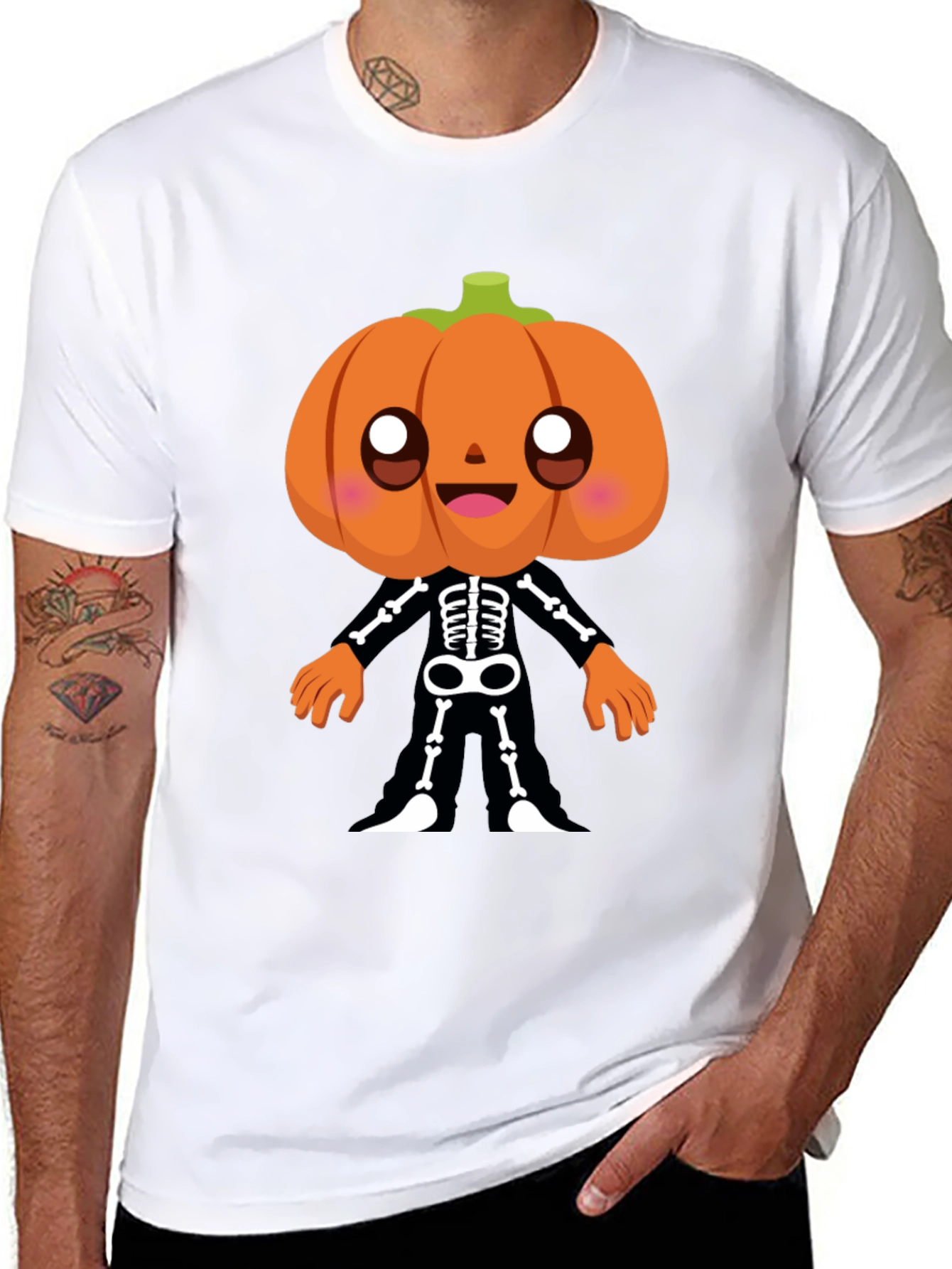 Pumpkin Skeleton Graphic Tee - Halloween Fun!