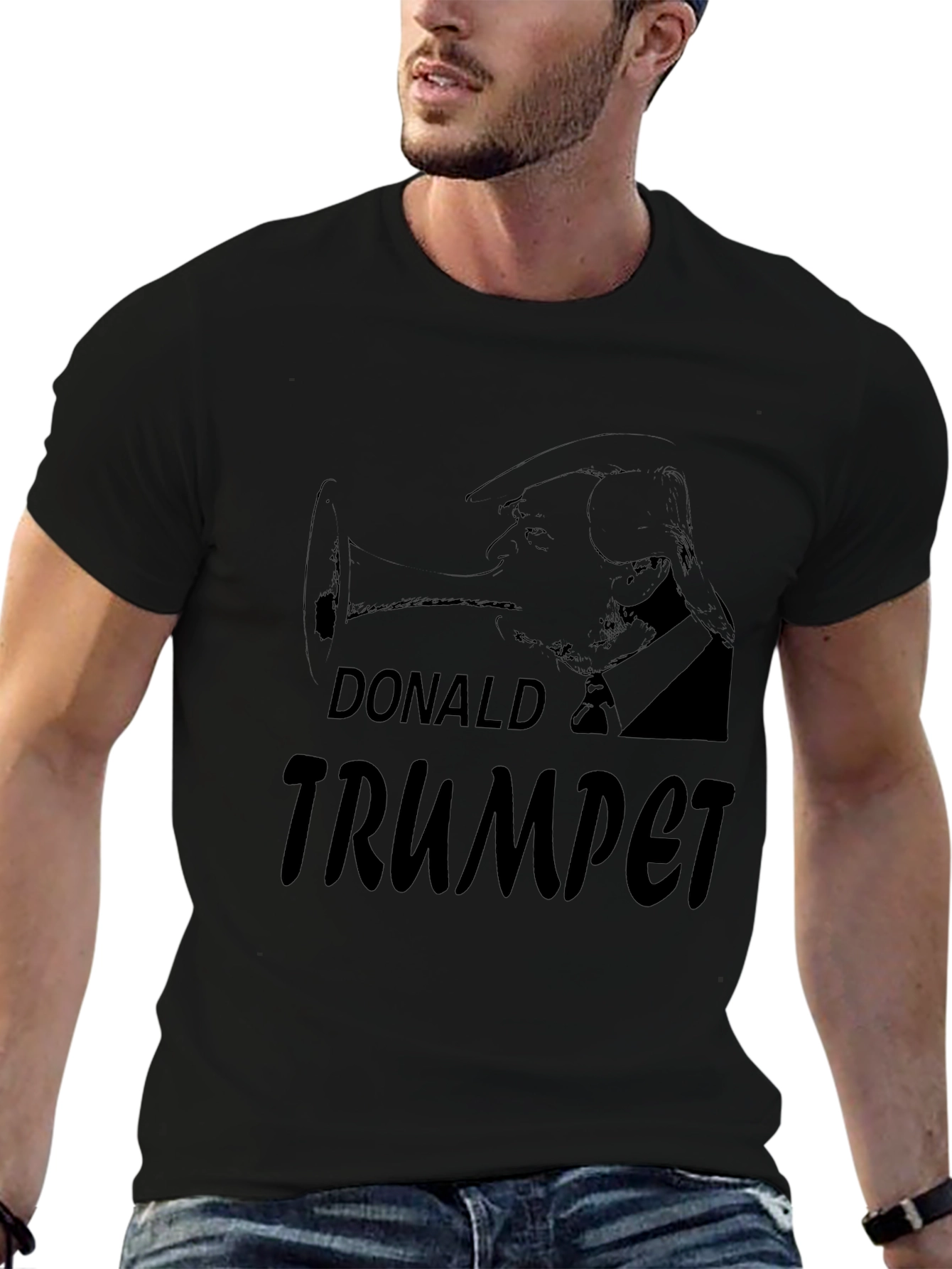 Donald Trumpet Graphic Tee - Black Cotton