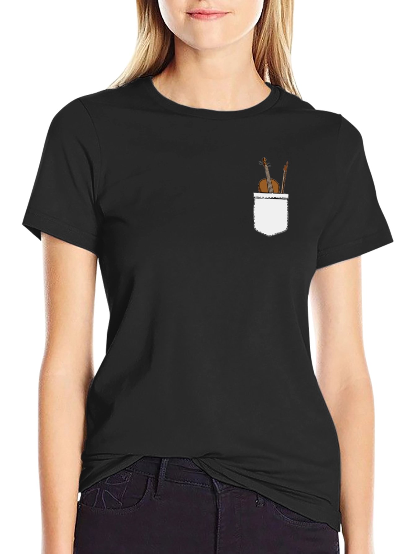 Violin Pocket Graphic Tee - Classic Black T-Shirt