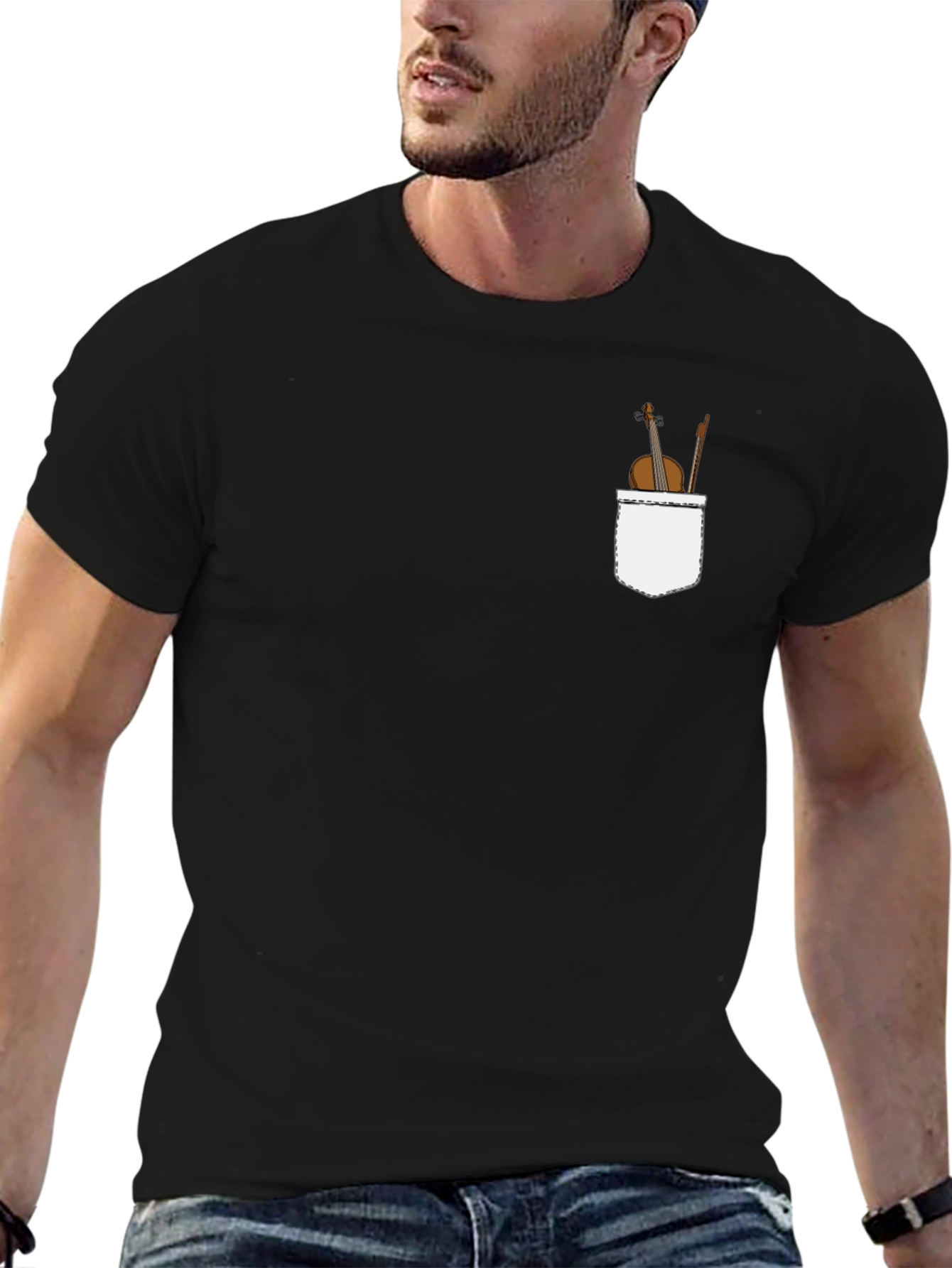 Violin Pocket Graphic Tee - Classic Black T-Shirt
