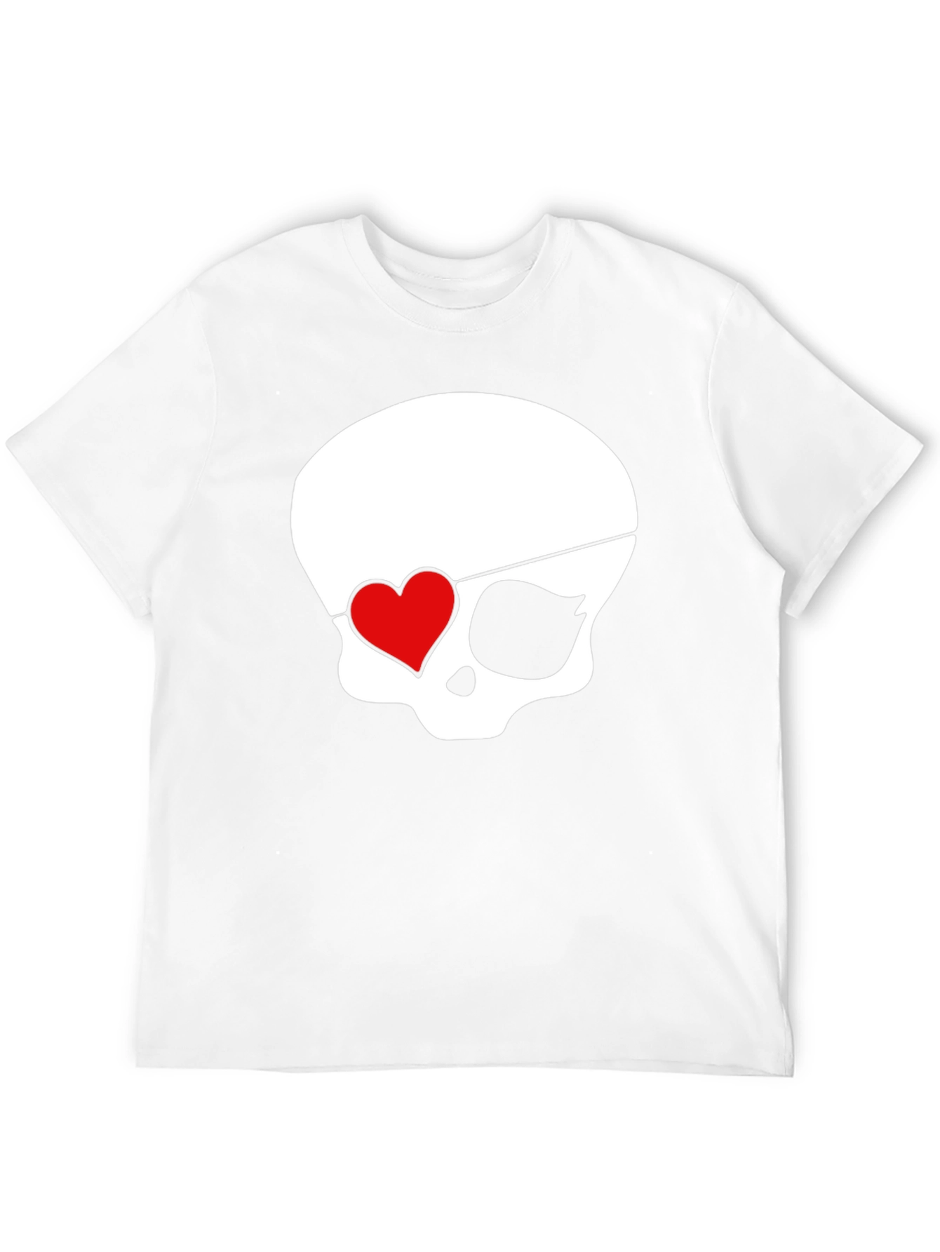 Skull Pirate Heart Eye Patch Mens Black T-Shirt