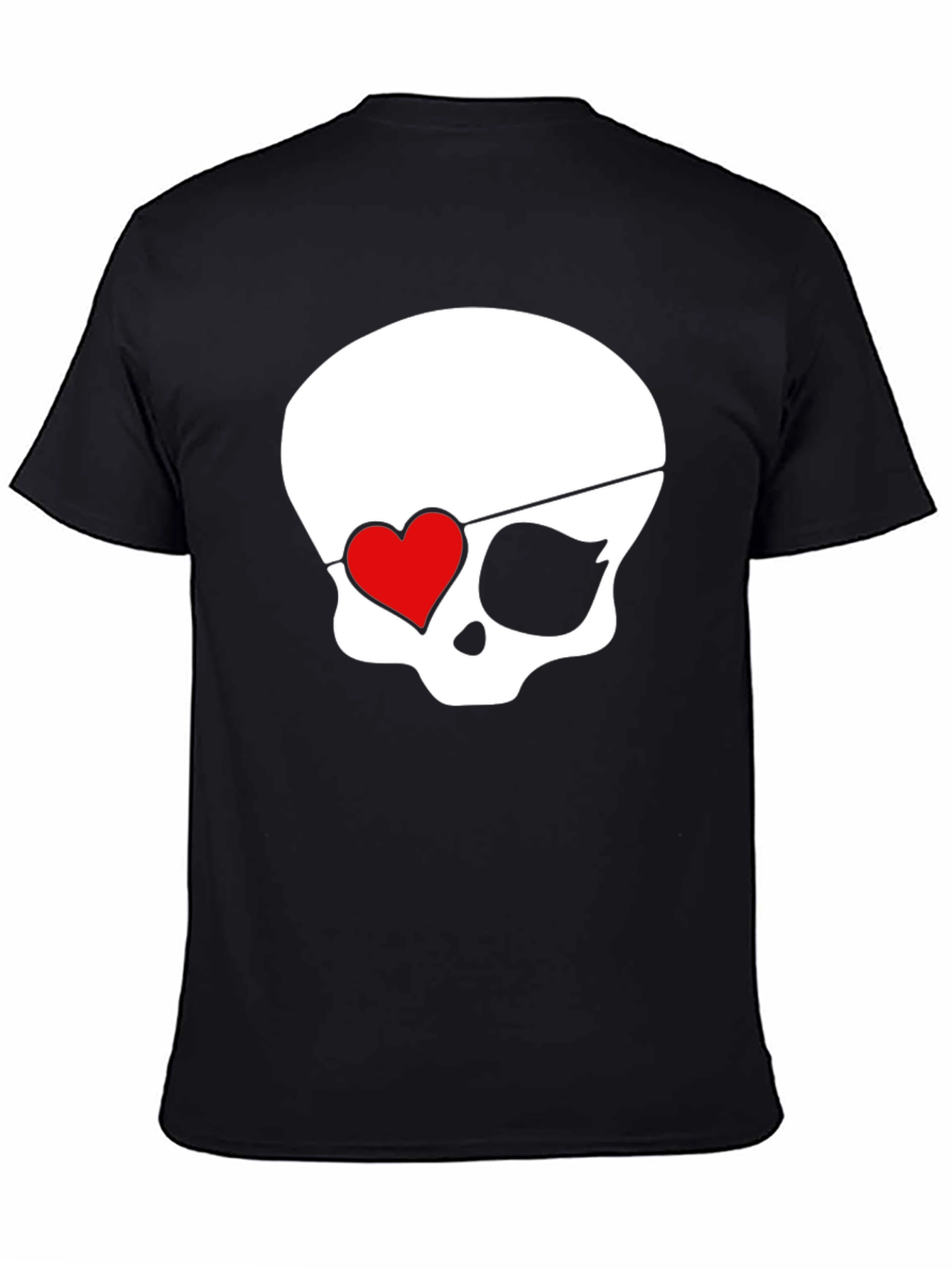 Skull Pirate Heart Eye Patch Mens Black T-Shirt