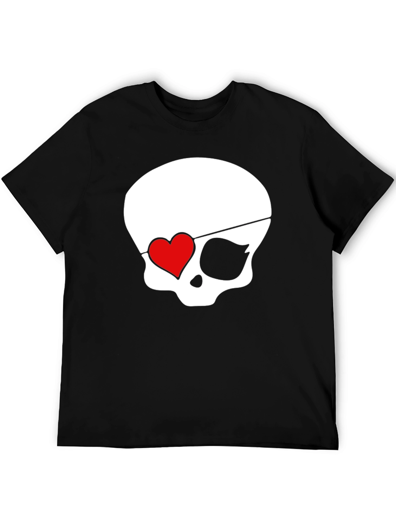 Skull Pirate Heart Eye Patch Mens Black T-Shirt