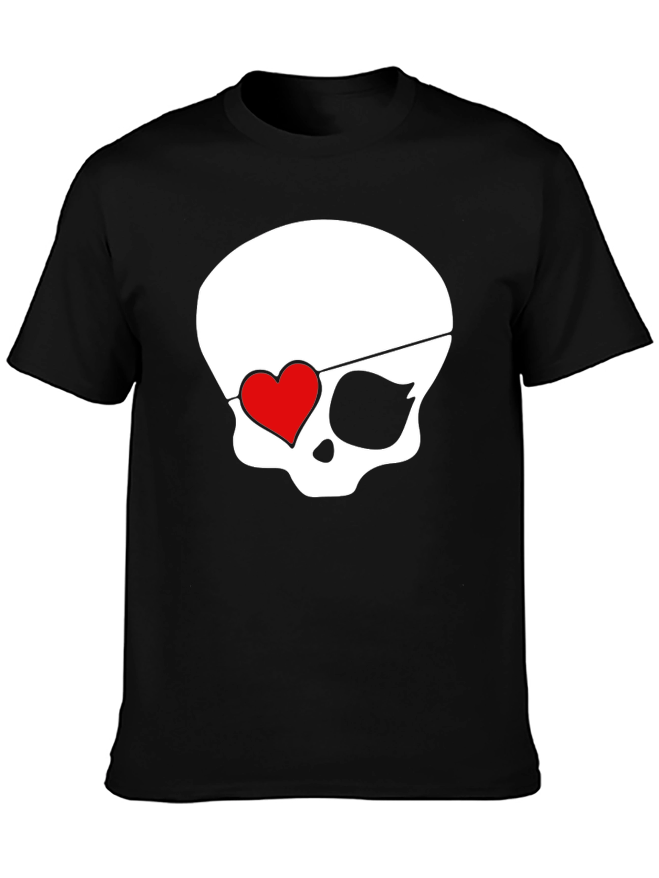 Skull Pirate Heart Eye Patch Mens Black T-Shirt