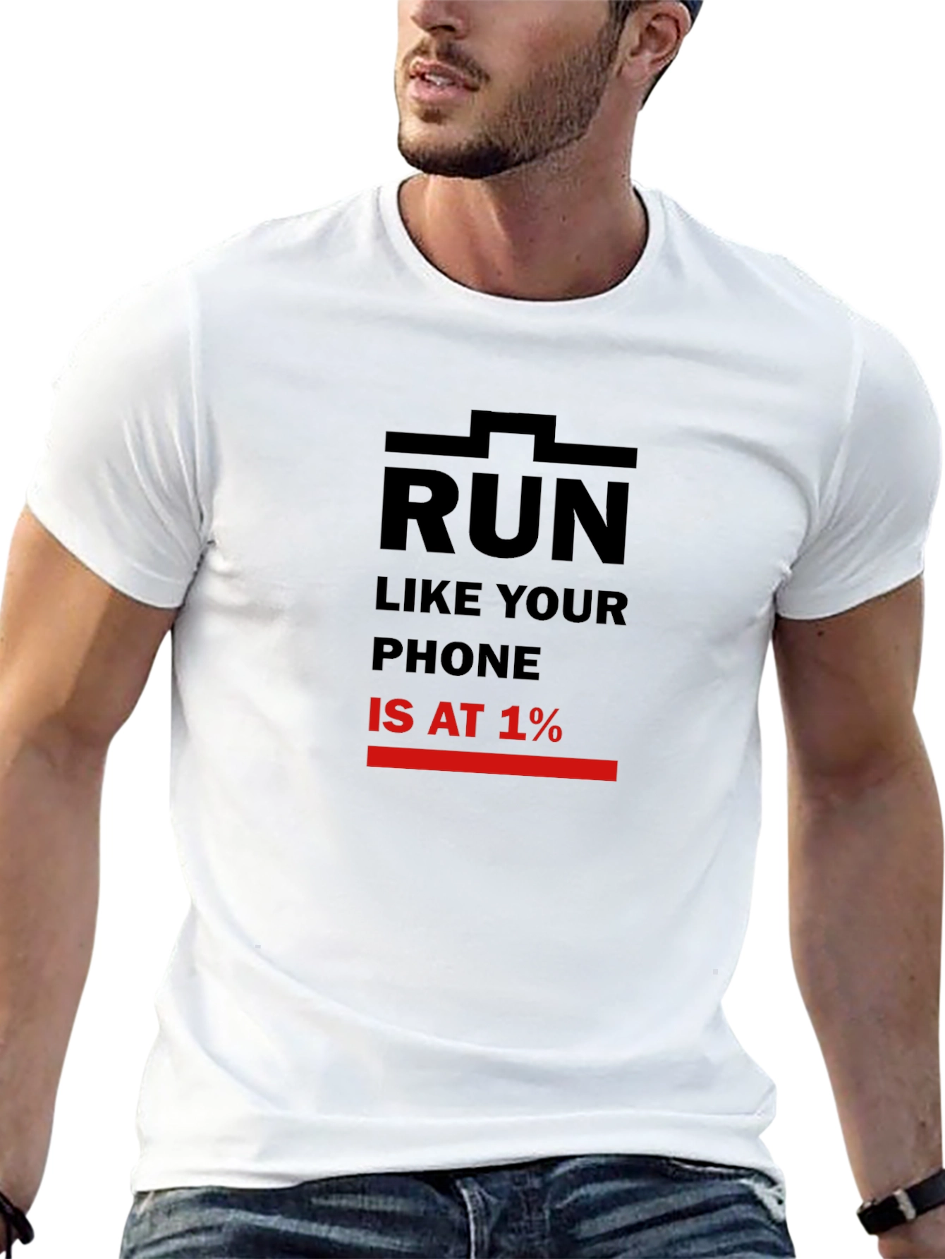 Run Like Your Phone is at 1% Black T-Shirt