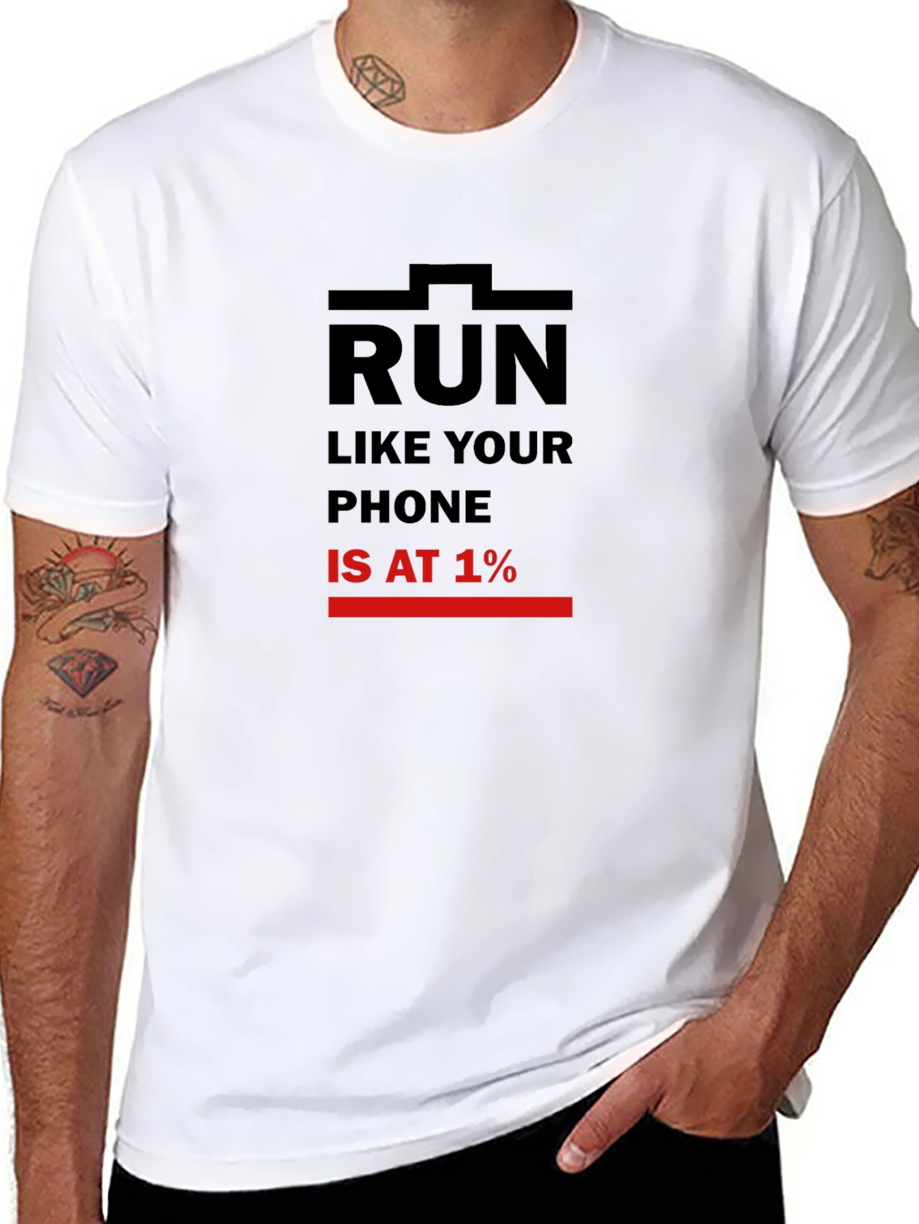 Run Like Your Phone is at 1% Black T-Shirt