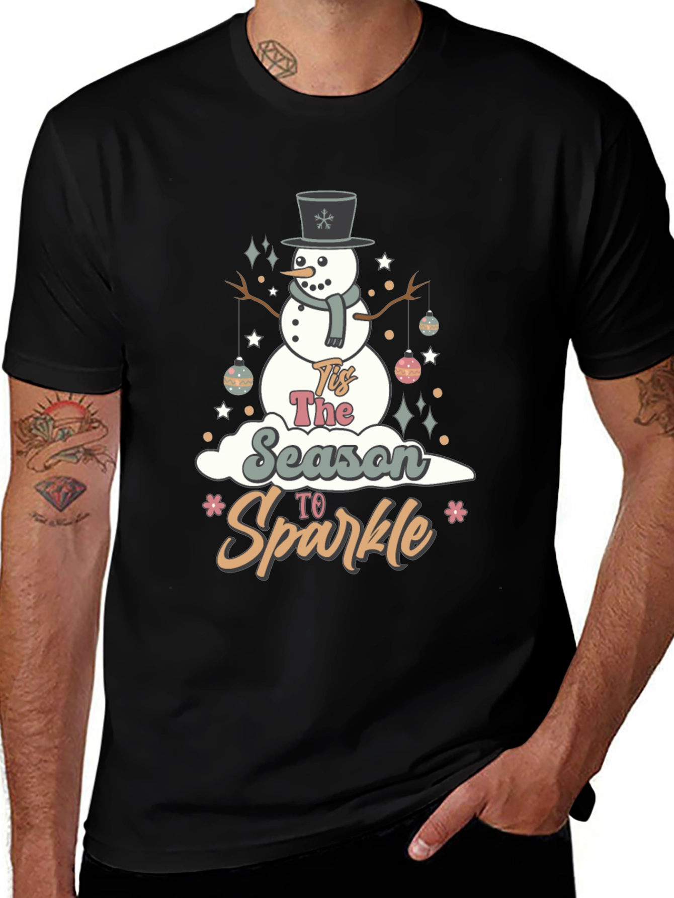 Festive Tis The Season To Sparkle Snowman Graphic Tee