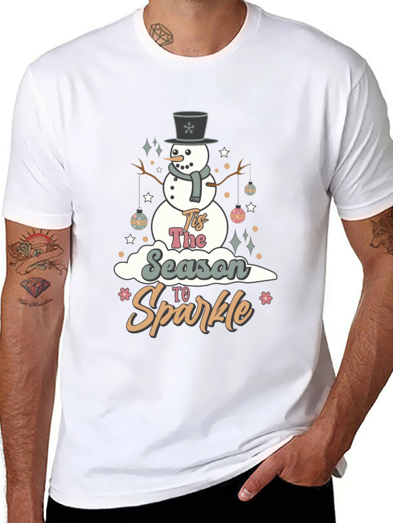 Festive Tis The Season To Sparkle Snowman Graphic Tee