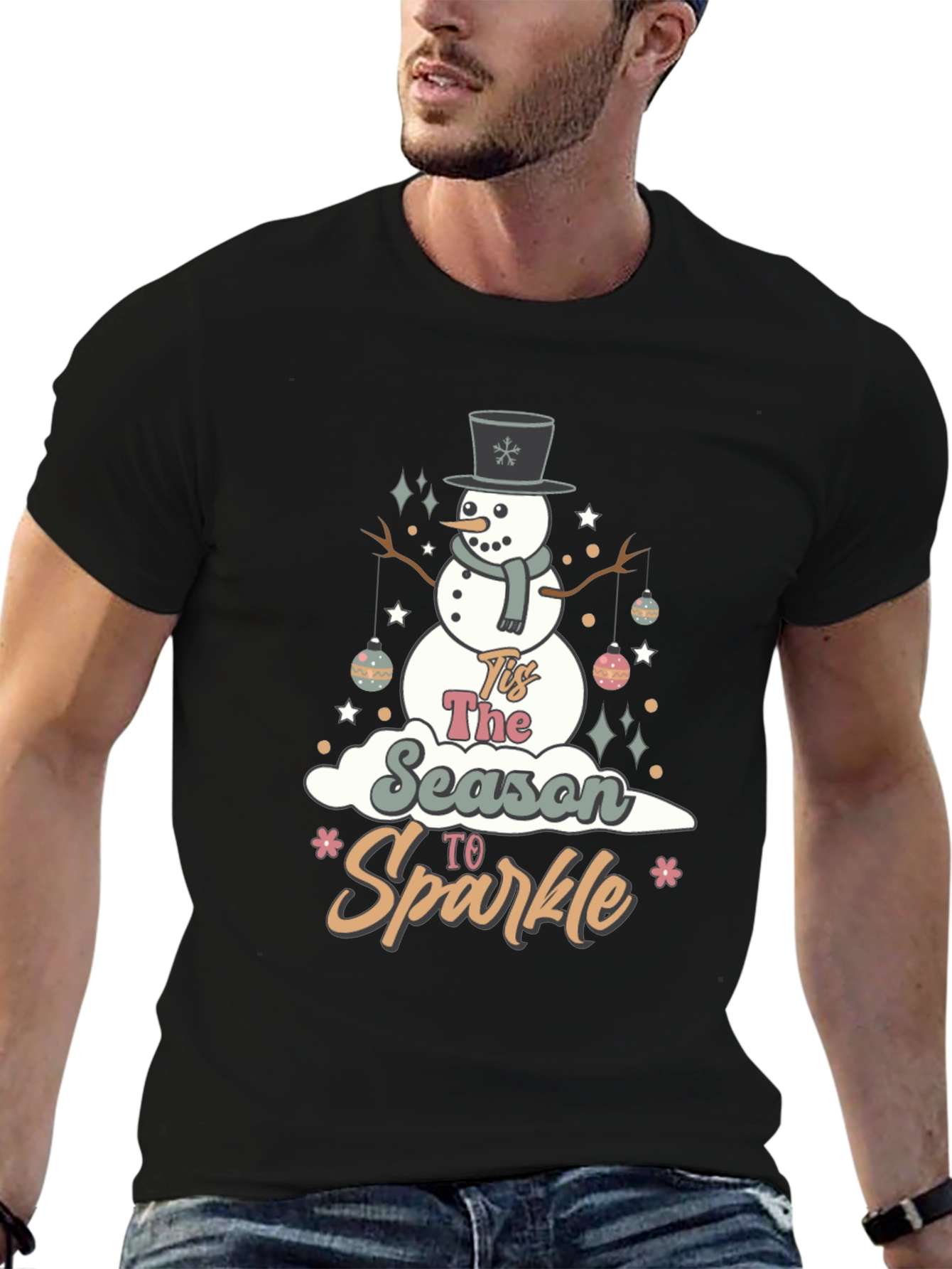Festive Tis The Season To Sparkle Snowman Graphic Tee