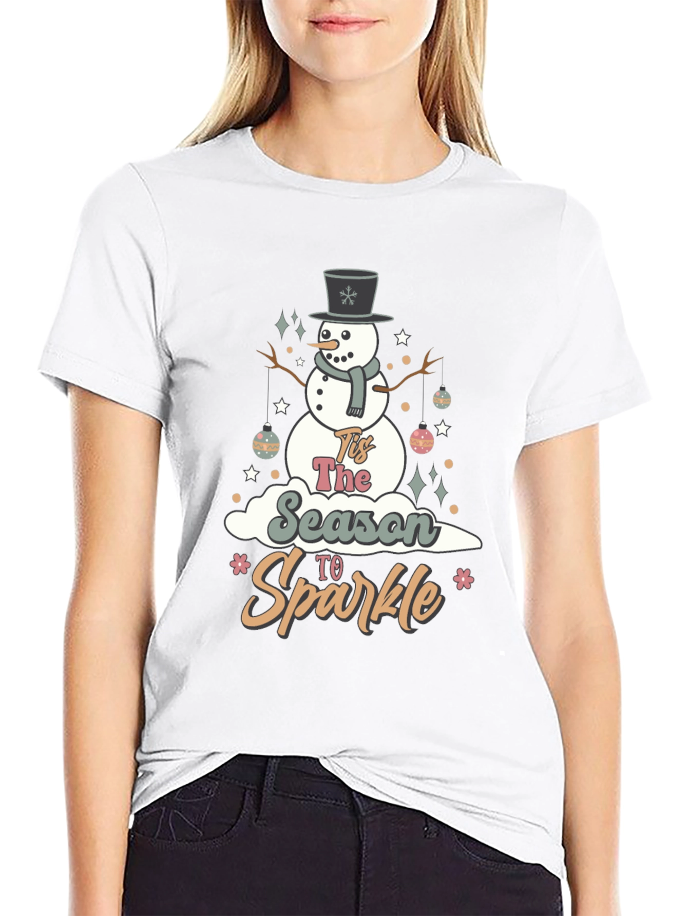 Festive Tis The Season To Sparkle Snowman Graphic Tee